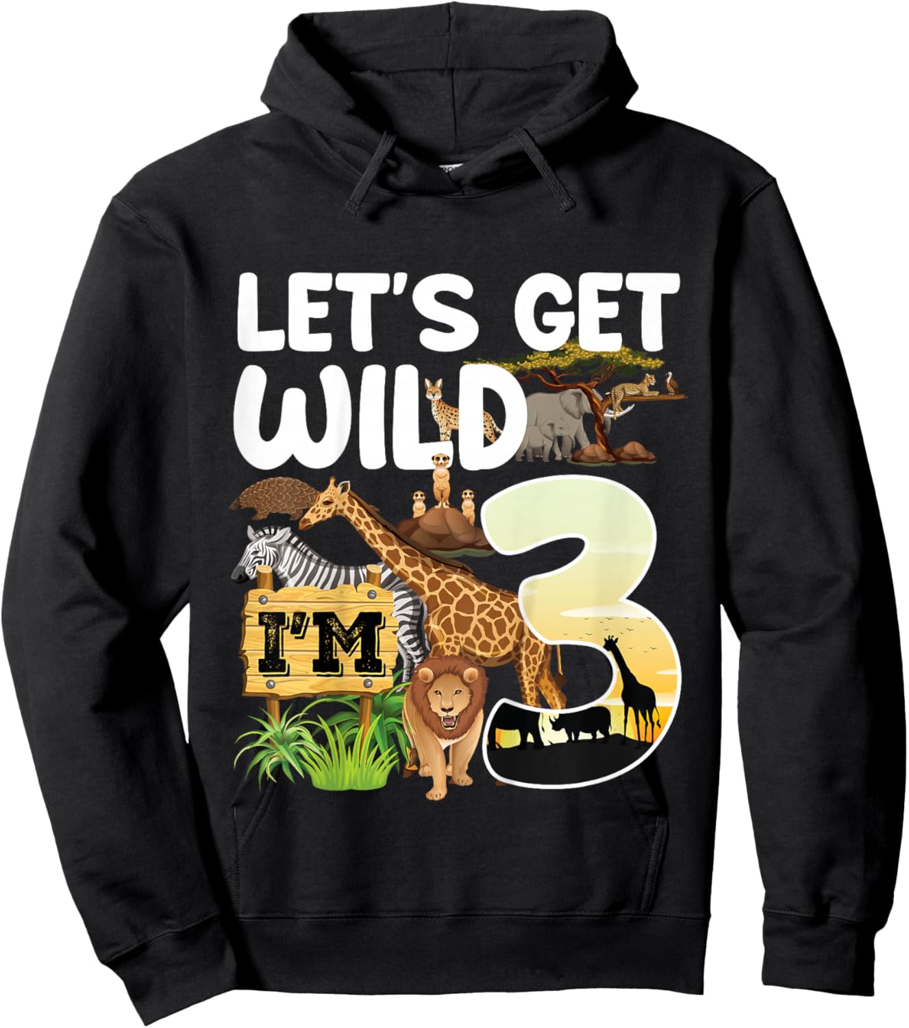 3 Year Old Zoo Birthday Safari Jungle Animal 3rd B-Day Hoodie - Hoodie | Black