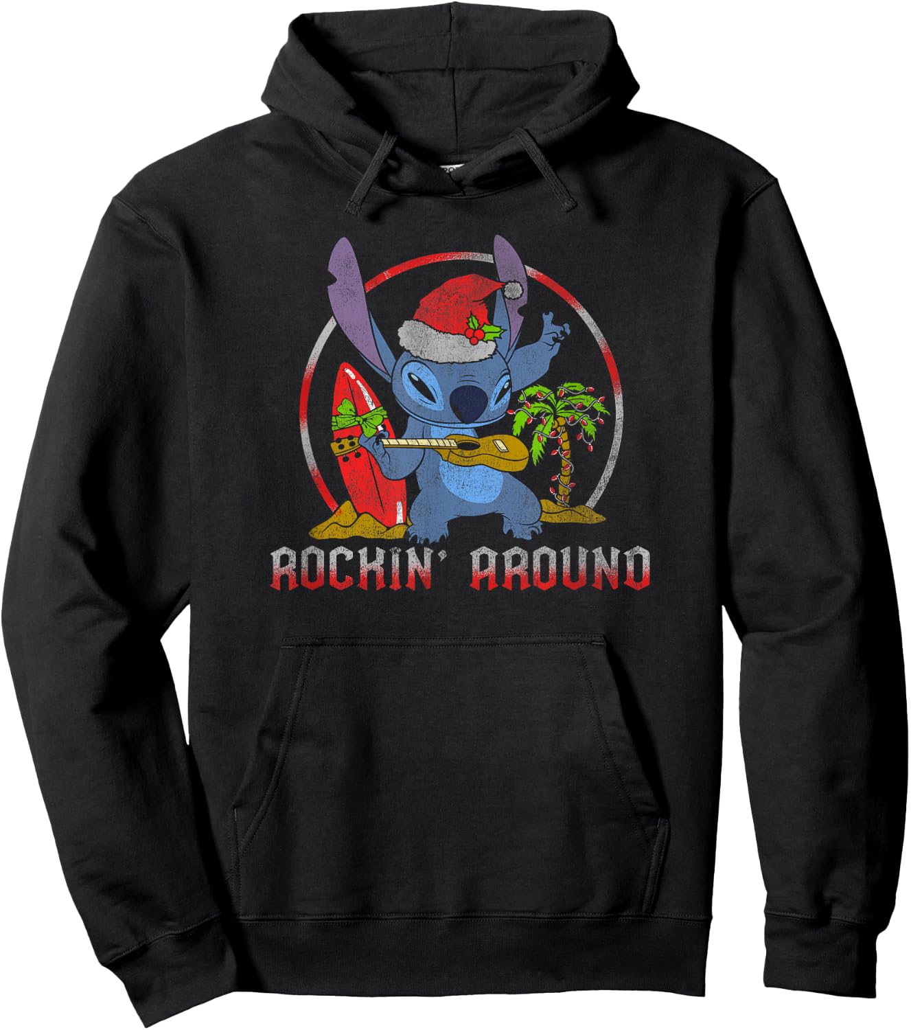 Disney Lilo & Stitch Christmas Rockin' Around Music Hoodie - Hoodie | Black