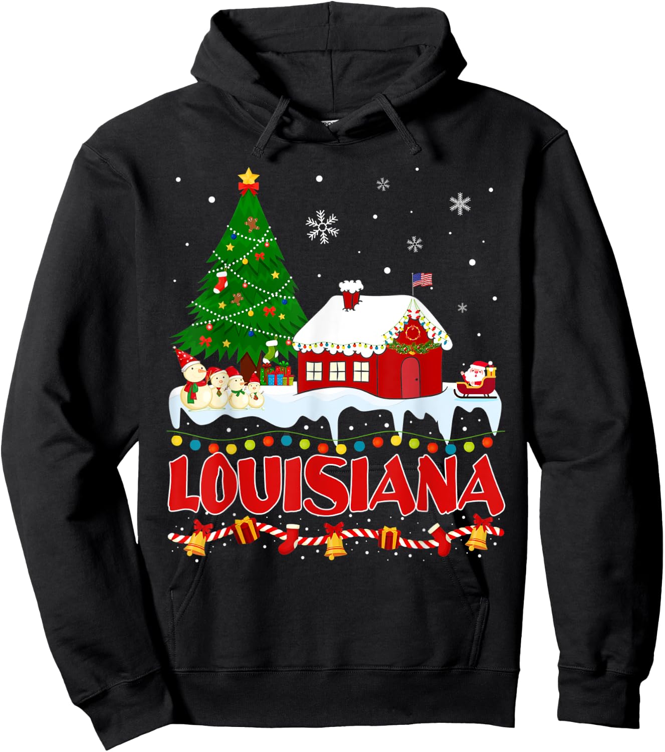 Louisiana Christmas Tree Light Pyjama State of Louisiana San Hoodie - Hoodie | Black