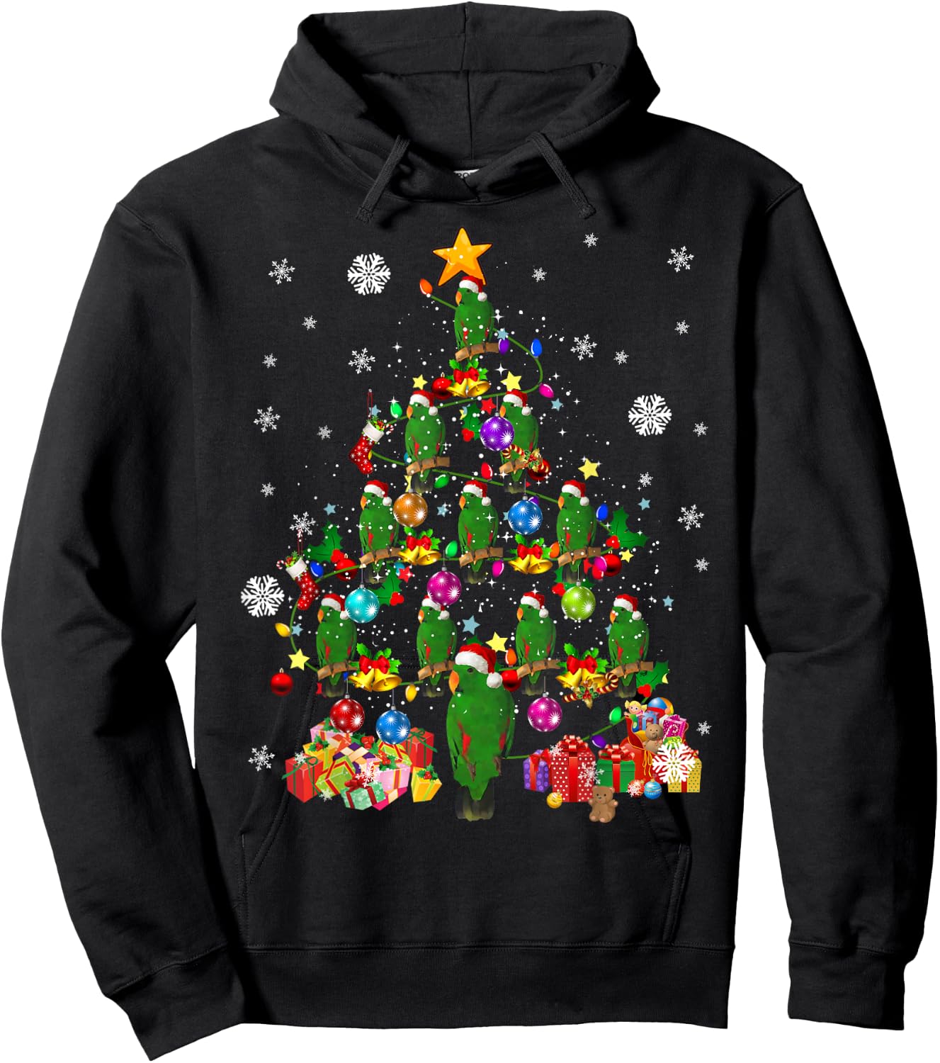 Santa Eclectus Birds Christmas Tree Lights Santa Parrots Hoodie - Hoodie | Black