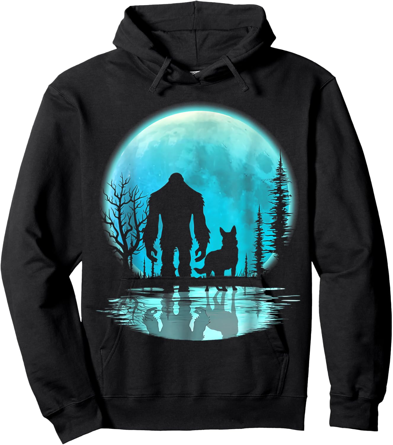 Bigfoot German Shepherd Dog Walk Moon and Darkness Hoodie - Hoodie | Black
