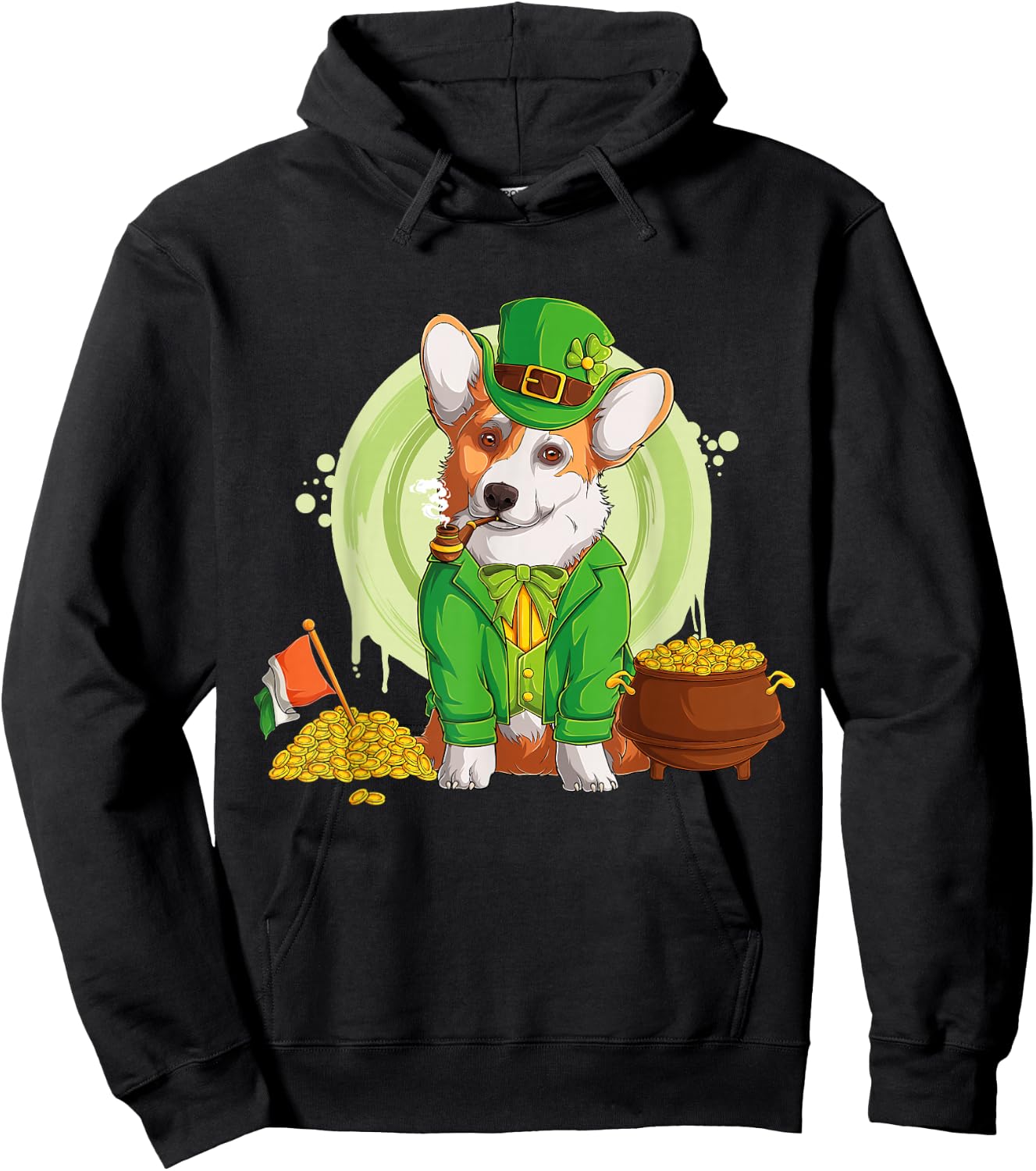 Welsh Corgi Dog Leprechaun Hat Irish Flag | St Patricks Day Women Kids Hoodie - Hoodie | Black