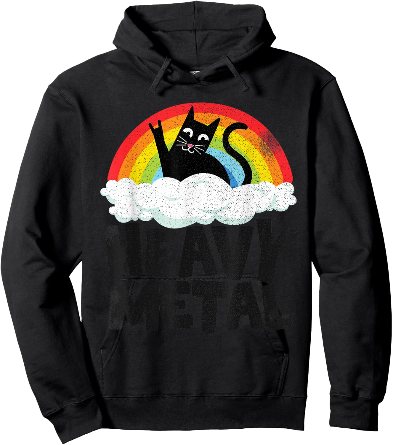 Heavy Metal Cat Rainbow Retro Kids Goth Funny Death Metal Hoodie - Hoodie | Black