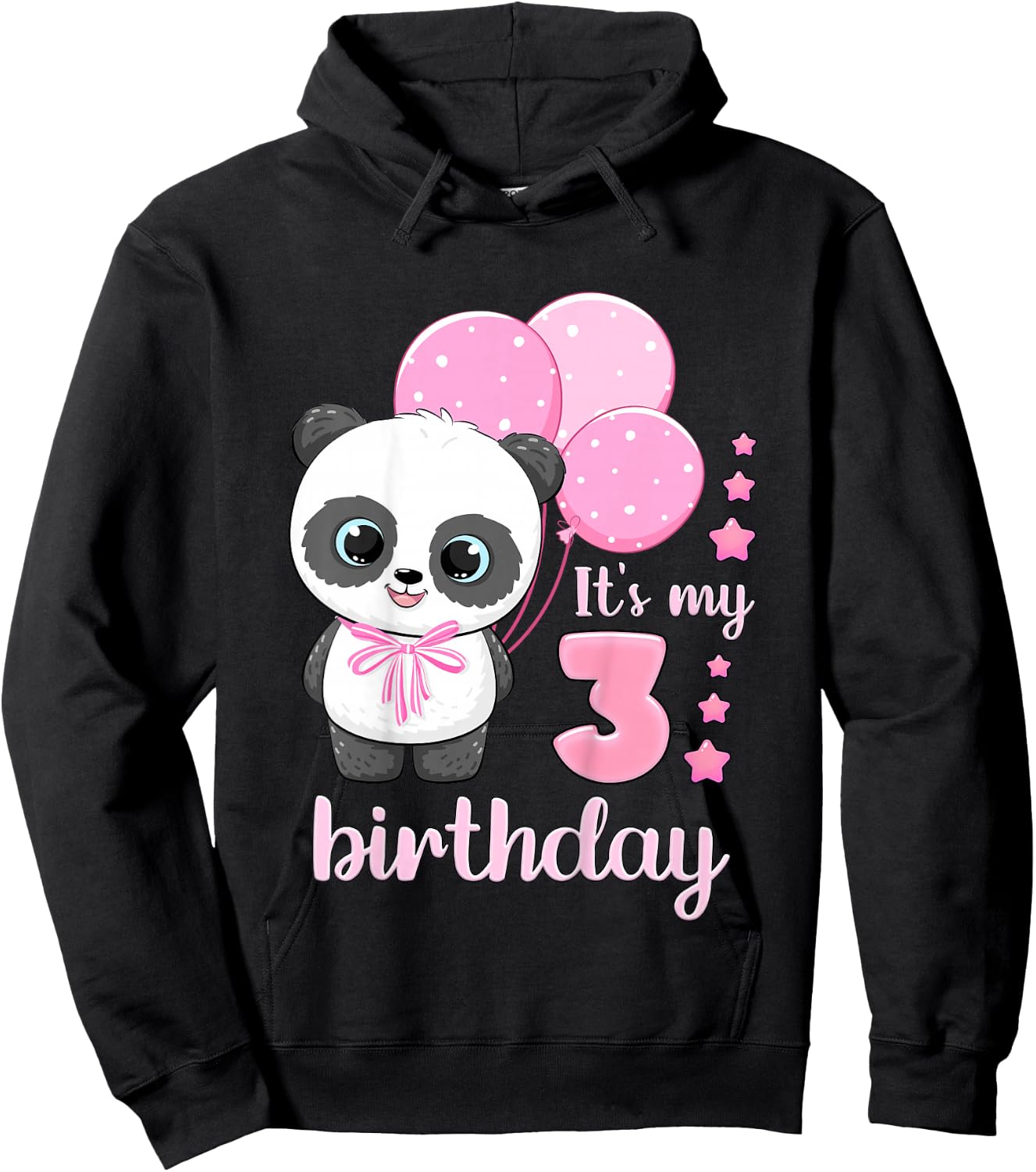 Birthday Girl 3 Panda Pink Balloons Hoodie - Hoodie | Black