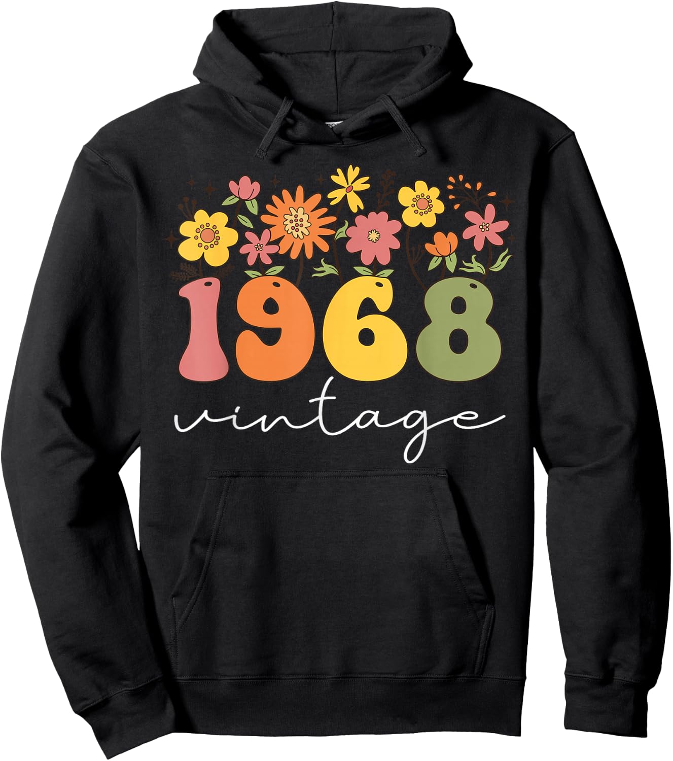 1968 Vintage Floral 55th Birthday Women Girls Wildflower Hoodie - Hoodie | Black