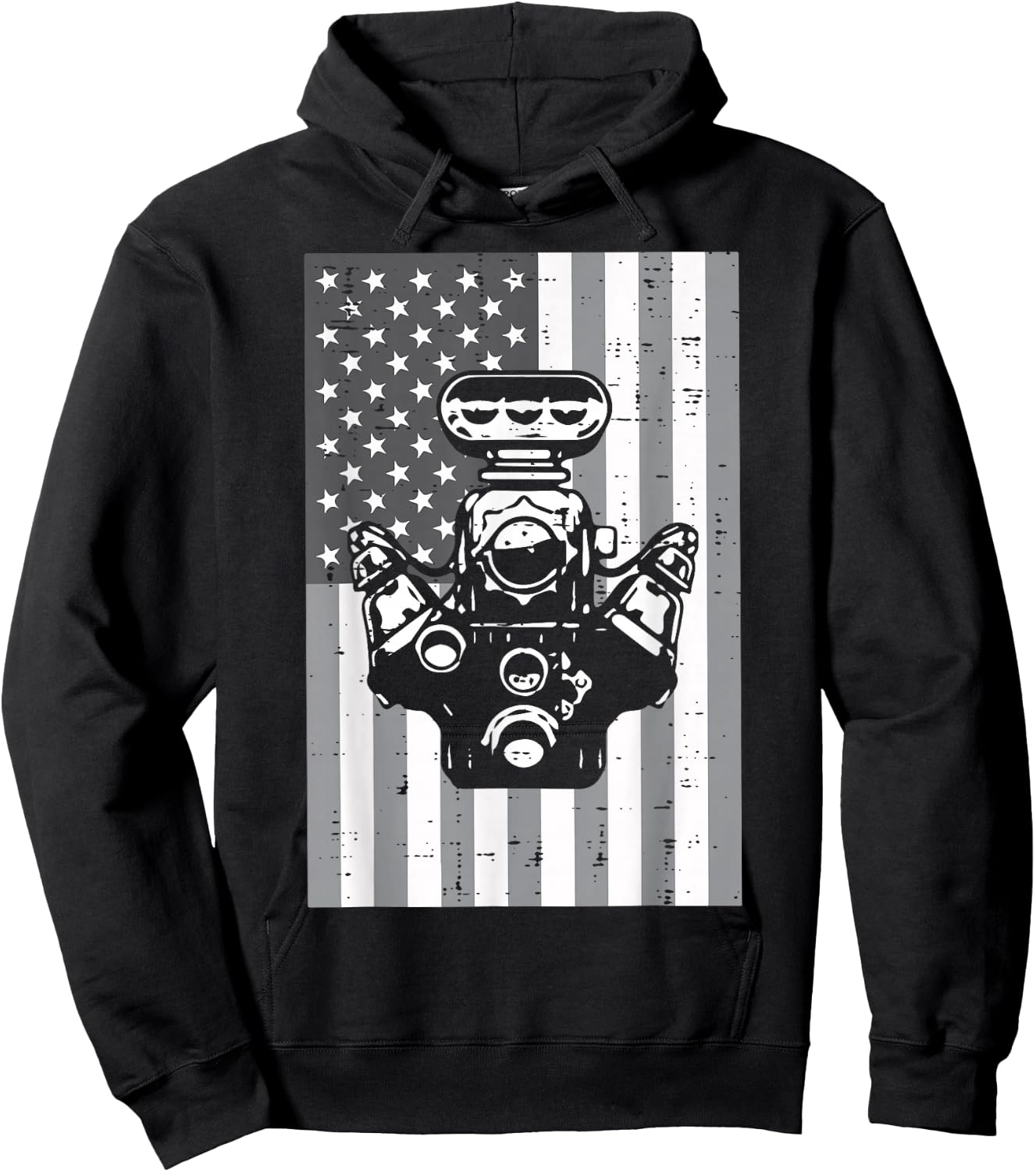 Car Engine American Flag Auto Mechanic Garage Patriotic Men Hoodie - Hoodie | Black