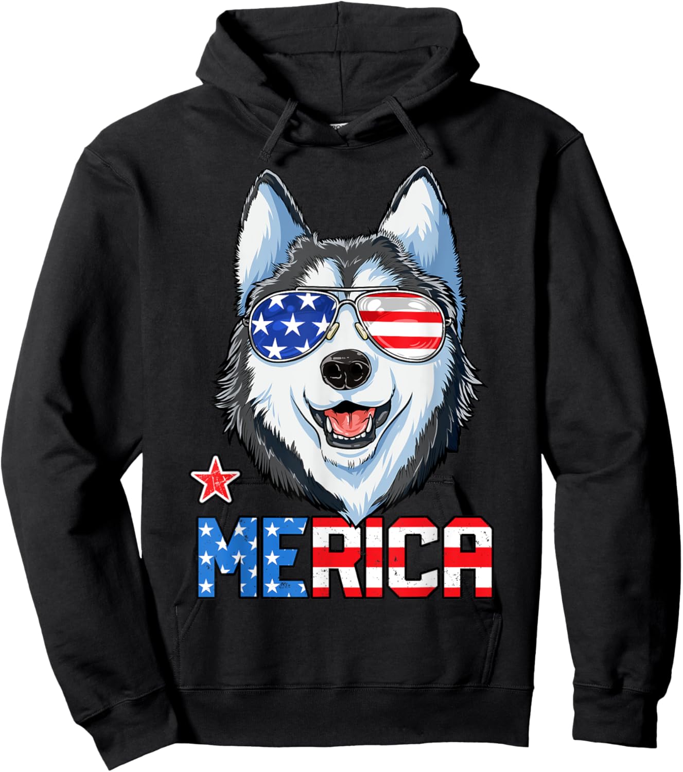 Siberian Husky 4th of July Merica Men Women American Flag Hoodie - Hoodie | Black