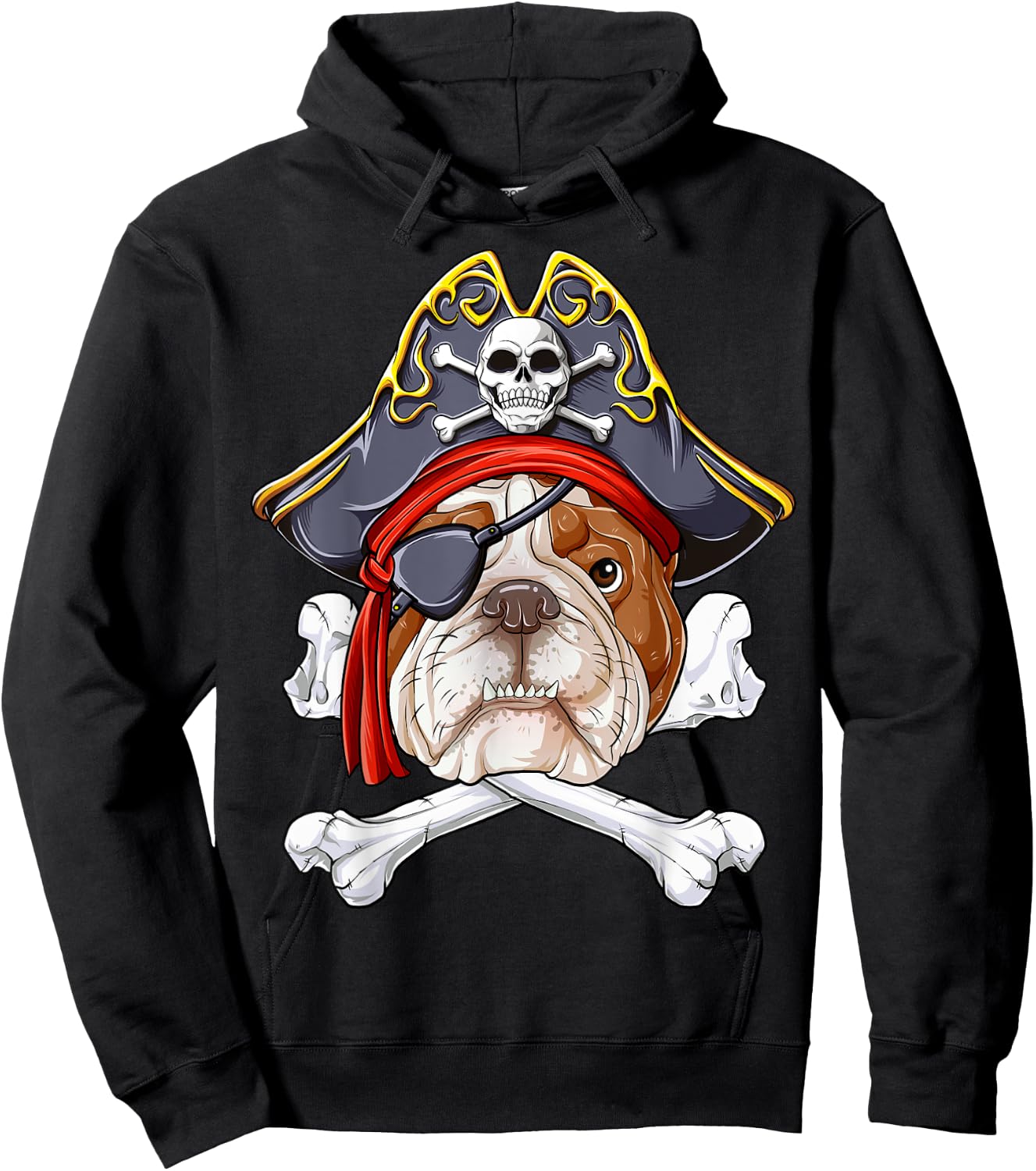 English Bulldog Pirate Jolly Roger Flag Skull Crossbones Hoodie - Hoodie | Black