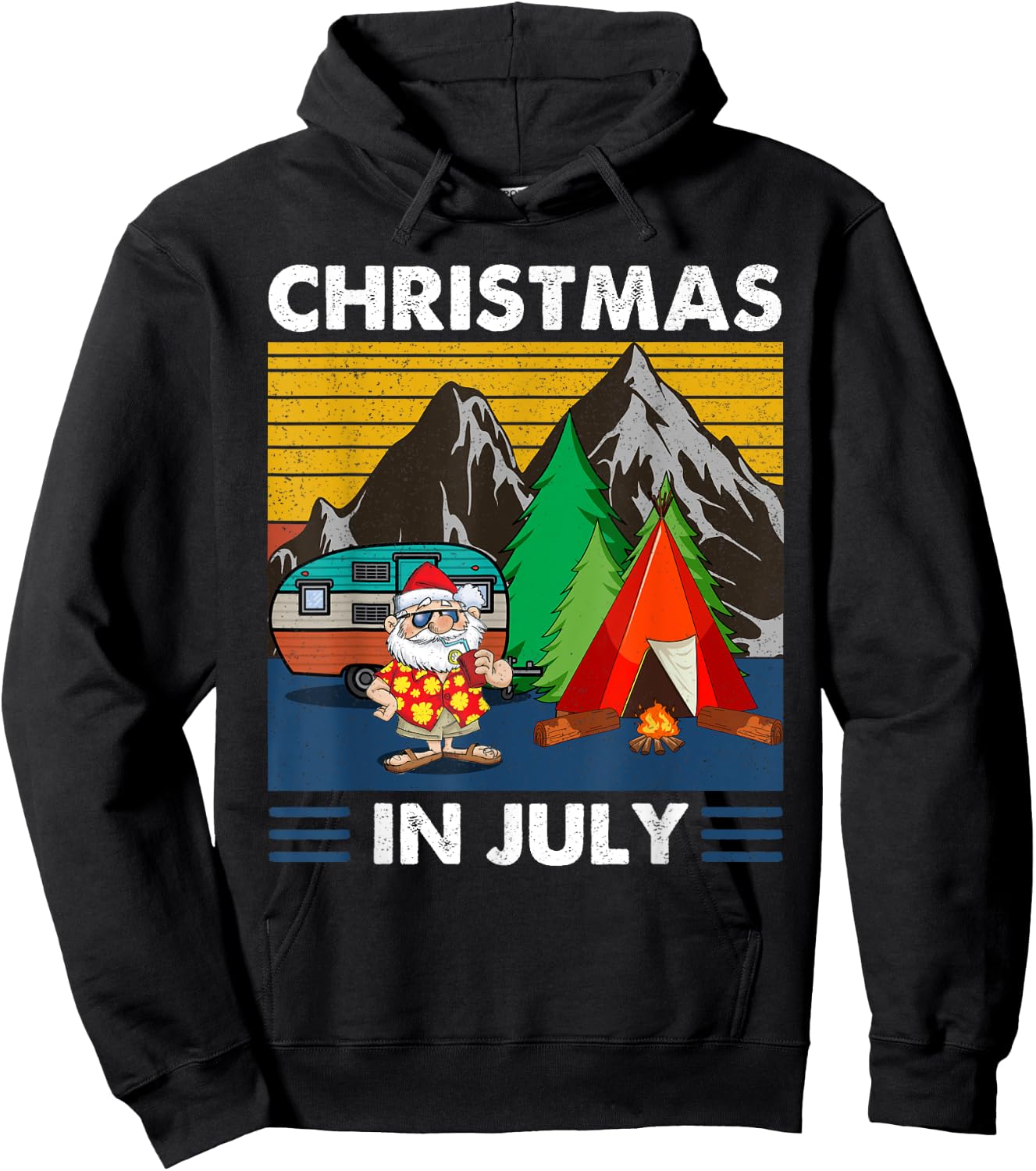 Vintage Santa with Camping Tent Fire Camp Christmas in July Hoodie - Hoodie | Black