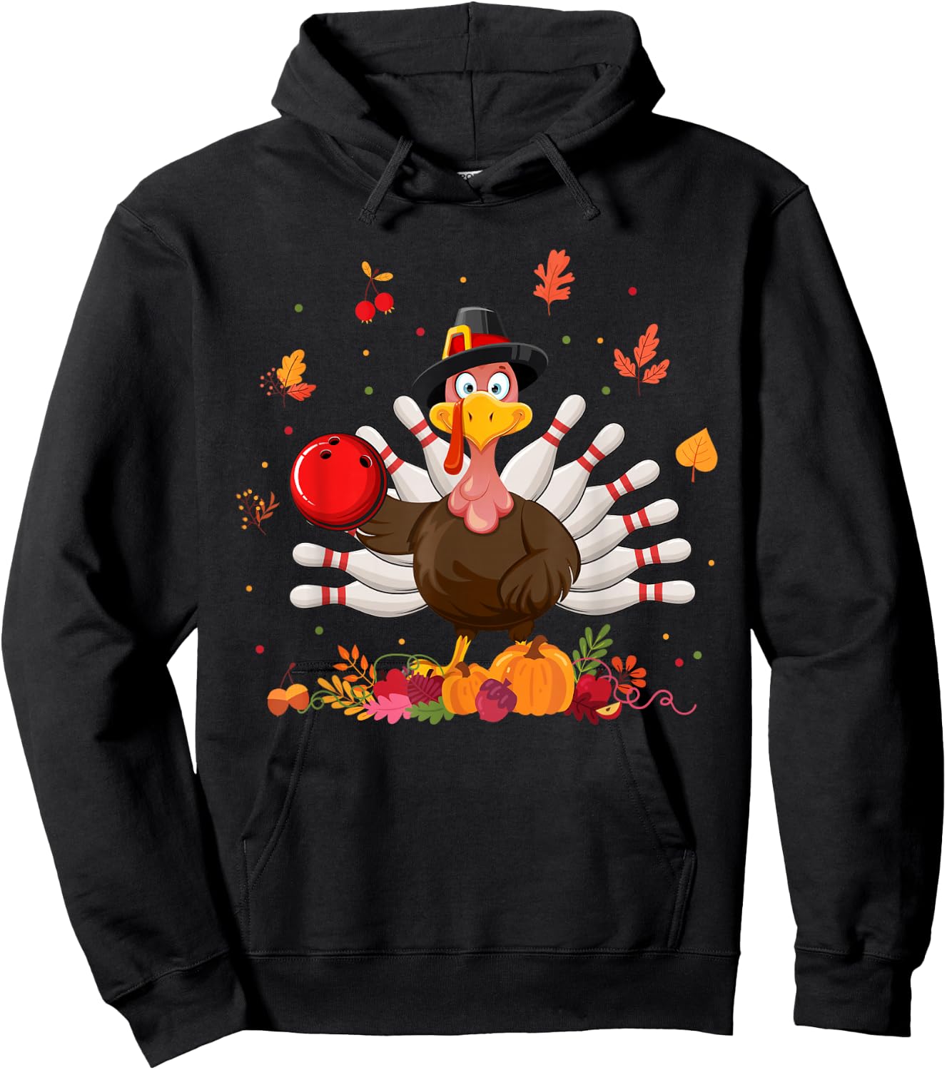 Happy Thanksgiving Turkey Bowling Lover Fall Turkey Autumn Hoodie - Hoodie | Black