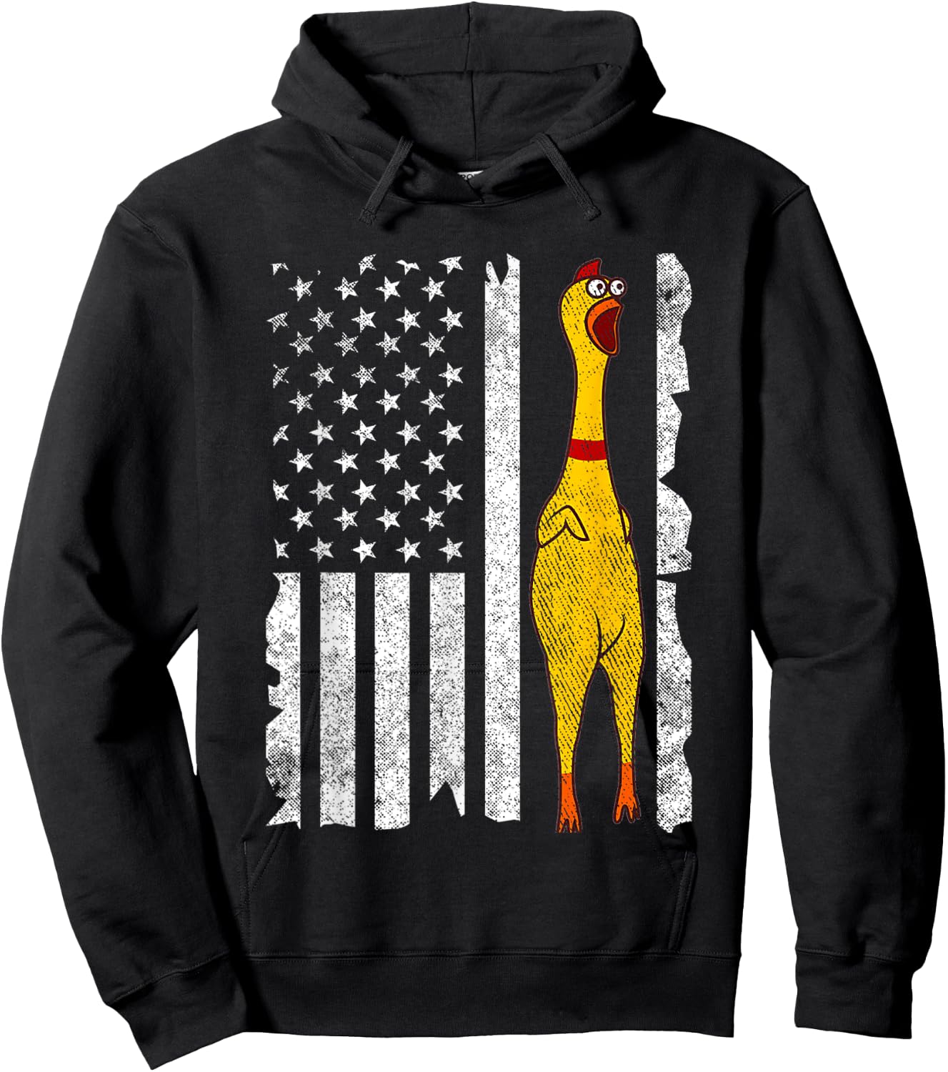 Funny Rubber Chicken Vintage American US Flag Men & Women Hoodie - Hoodie | Black