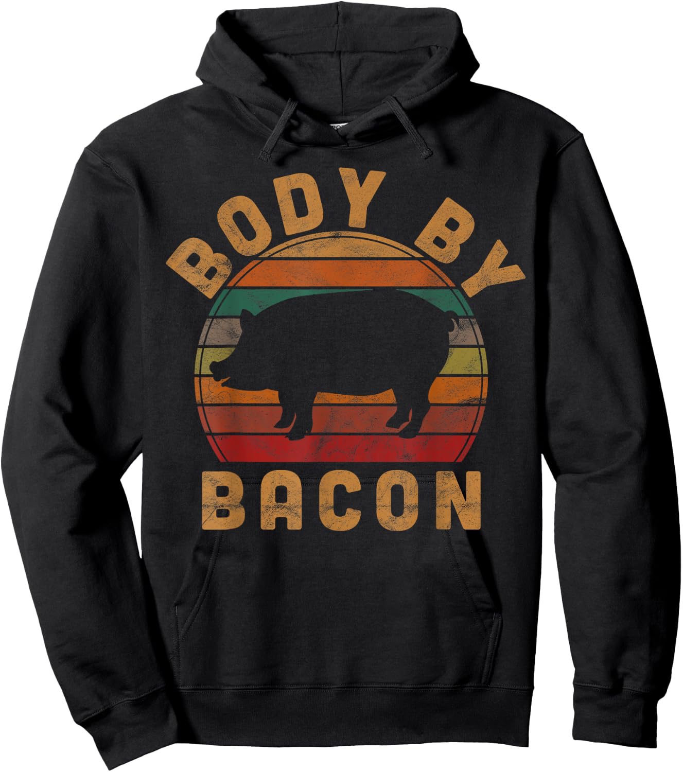 Vintage Body By Bacon Gift Farmer Pig Costume BBQ Pork Grill Hoodie - Hoodie | Black