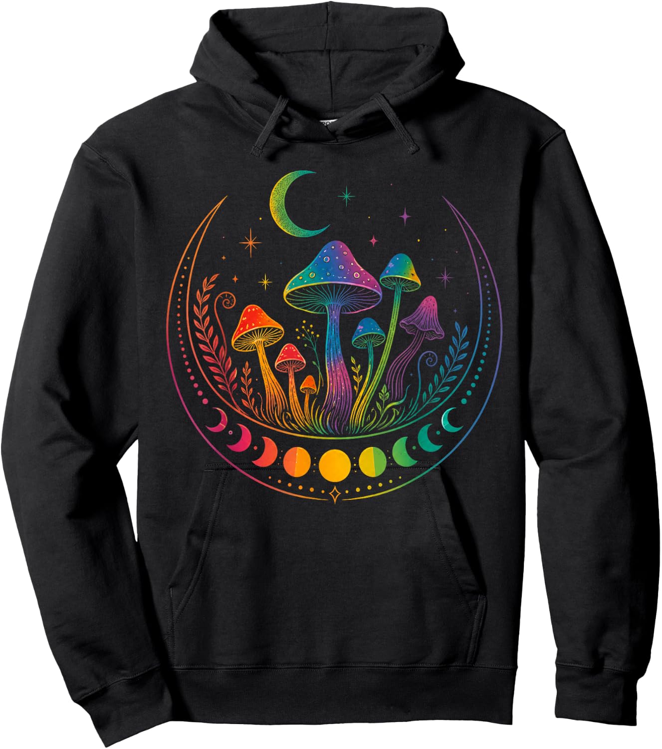 Gay Pride Mushroom Moon Phases LGBT Ally Rainbow Witchy Vibe Hoodie - Hoodie | Black