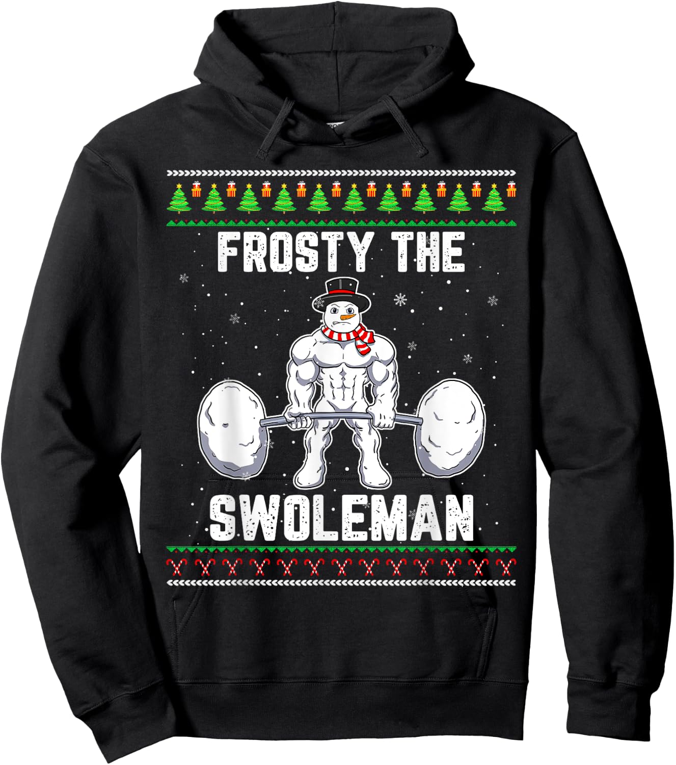 Frosty the Swoleman Ugly Christmas Sweater Funny Snowman Gym Hoodie - Hoodie | Black