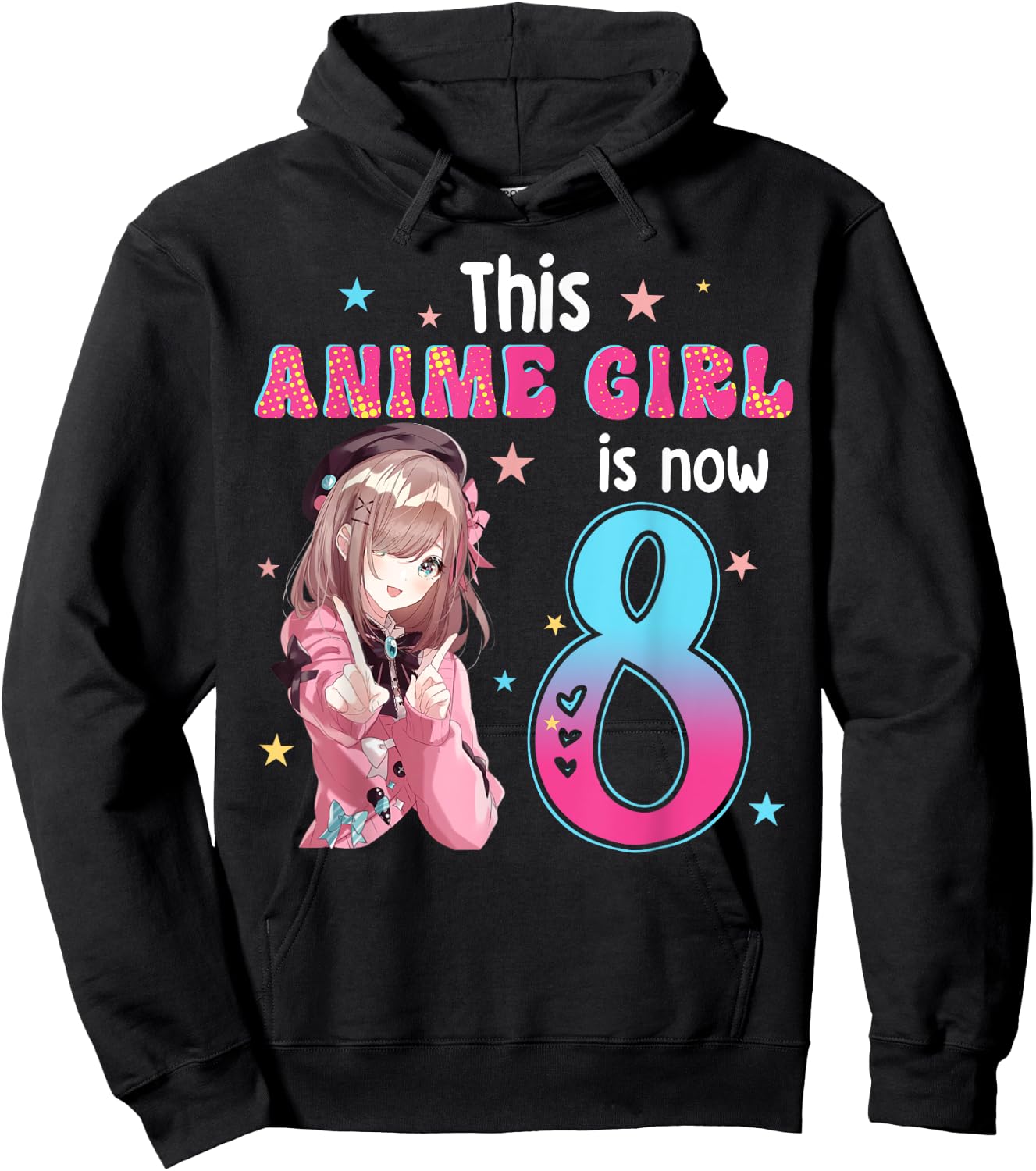 8 Years Old Girl Kawaii Gifts Anime Girl 8th Birthday Kids Hoodie - Hoodie | Black