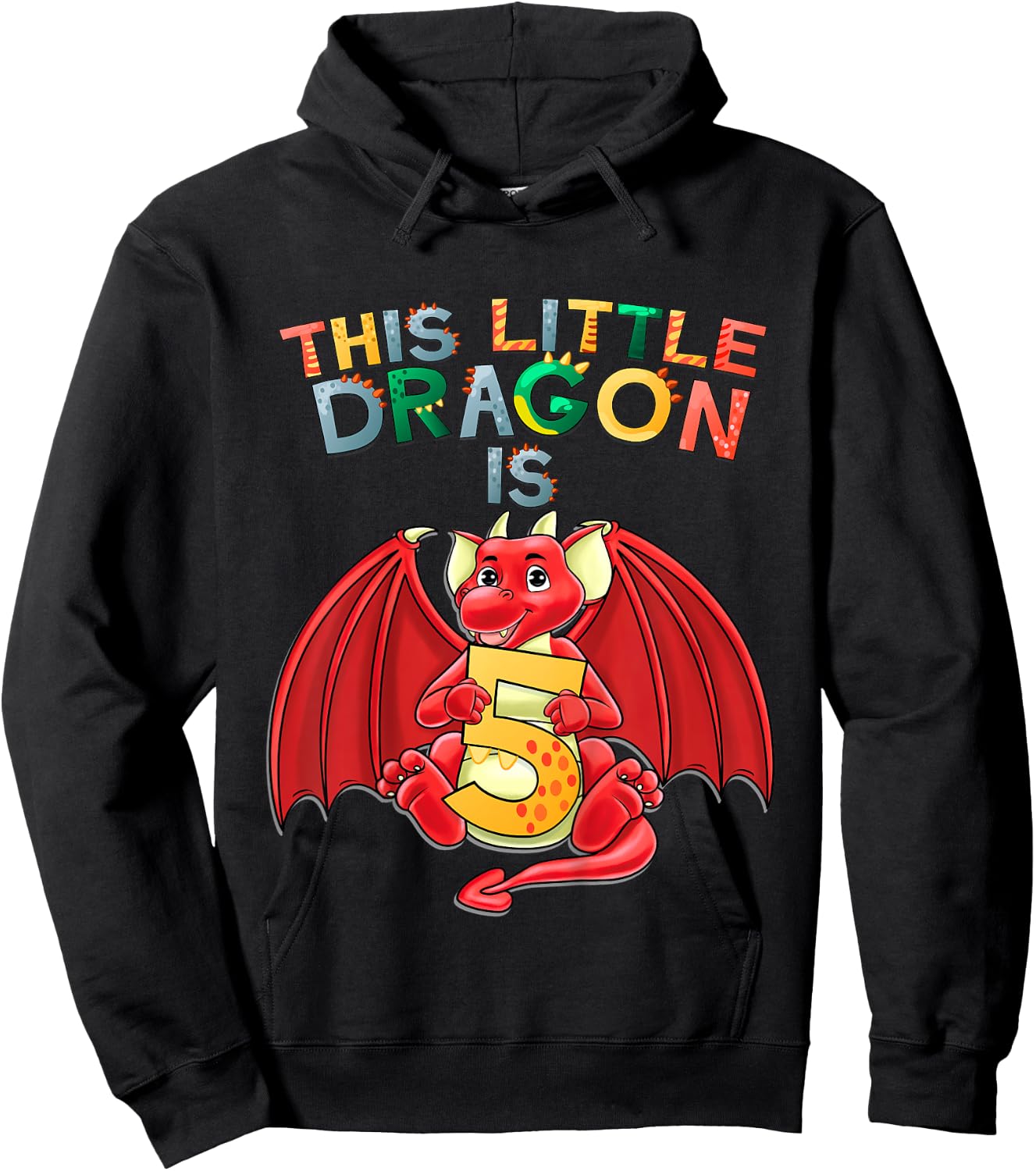 Kids This Little Dragon Is 5 Dragon 5th Birthday 5 Year Old Boy Hoodie - Hoodie | Black