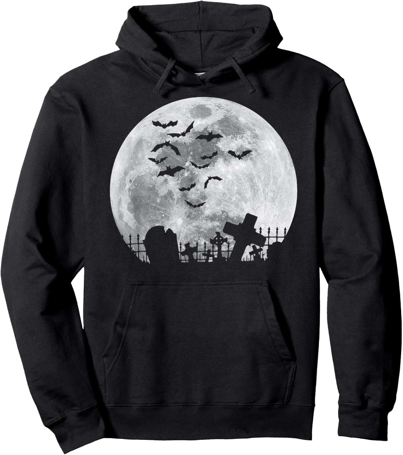Halloween Full Moon Cemetery Graveyard Spooky Bats Night Hoodie - Hoodie | Black
