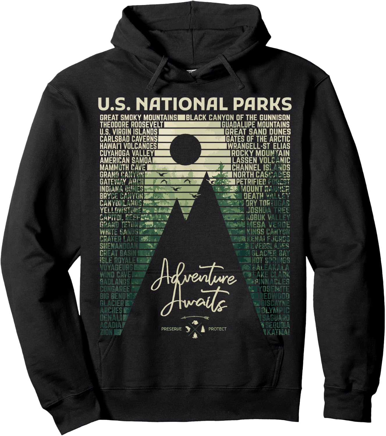 National Parks List US Park Vintage Camping Hiking Men Women Hoodie - Hoodie | Black