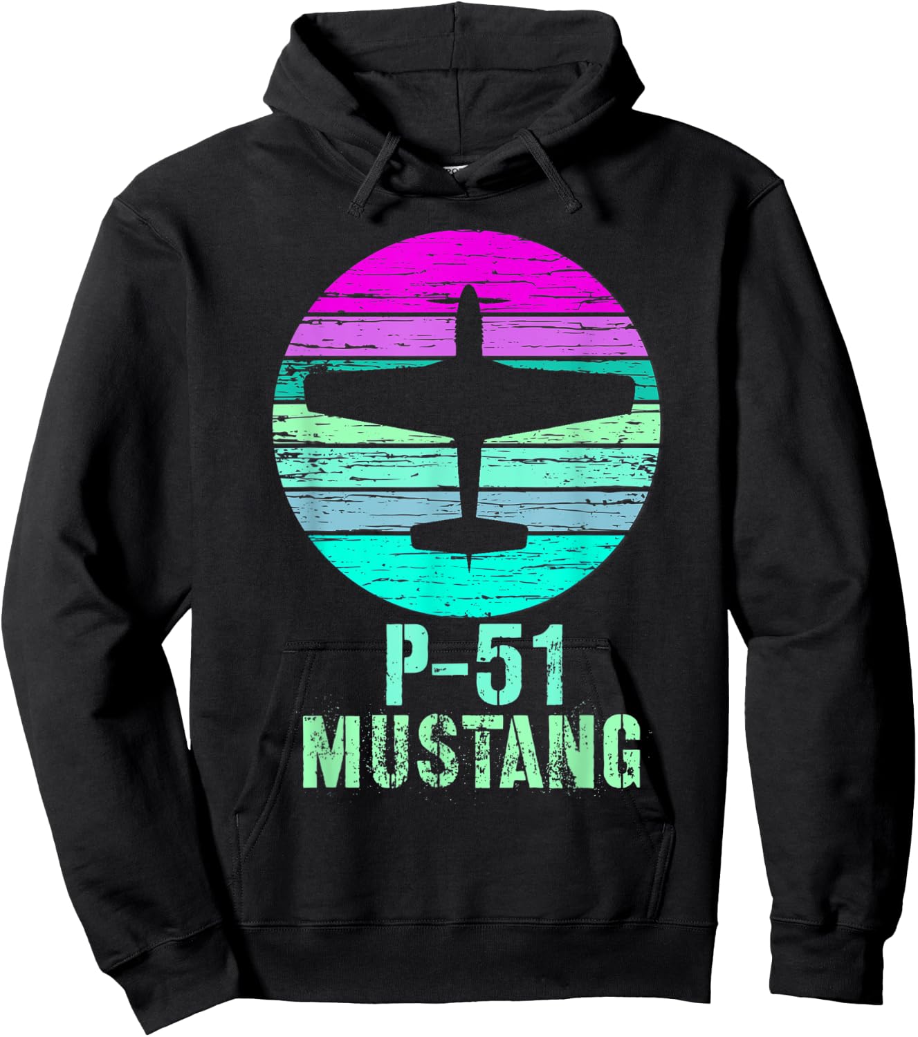 Vintage P-51 Mustang Fighter Plane Military Shirt Hoodie - Hoodie | Black