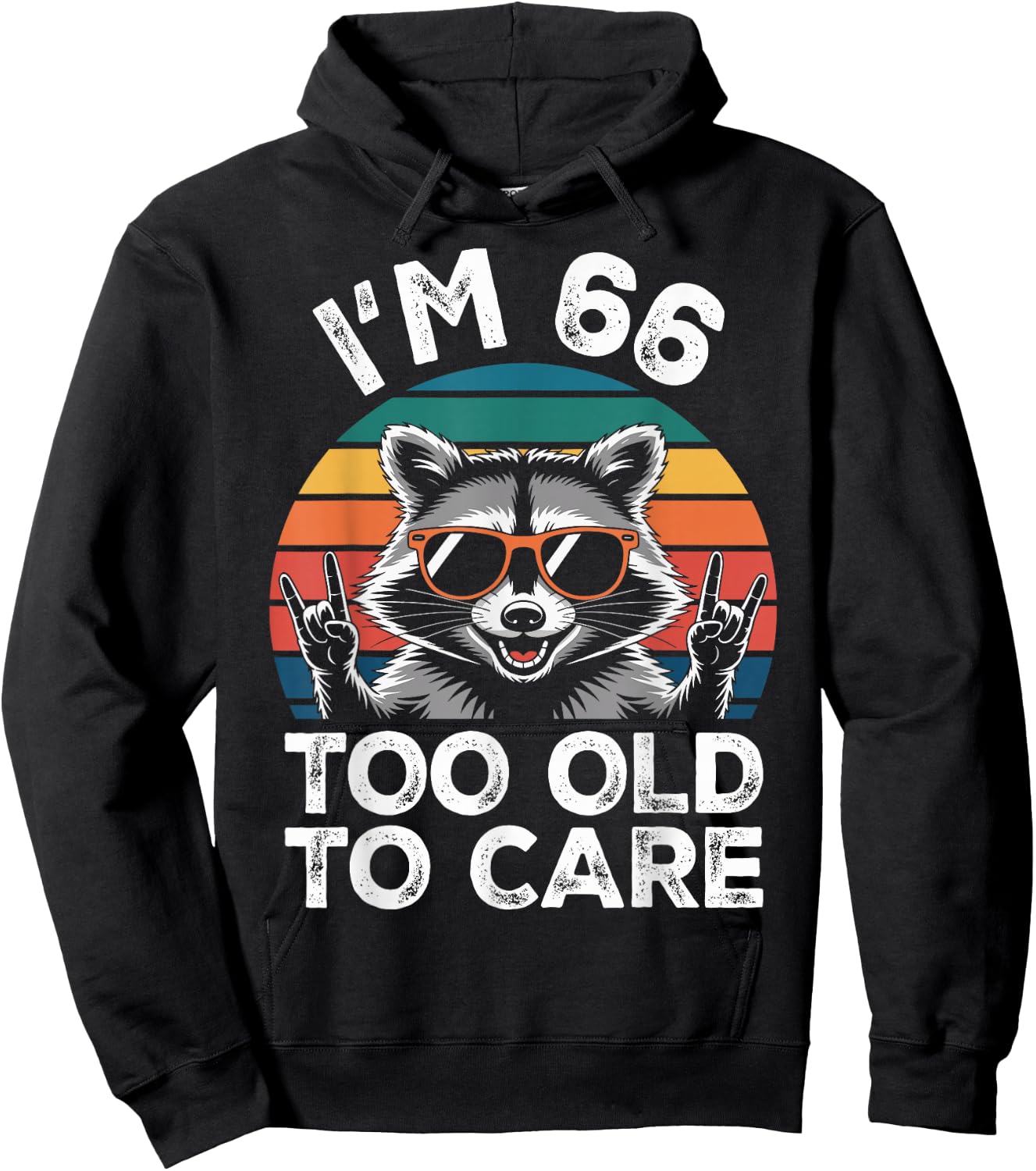 66 Birthday 66 Years Old 66th Men Women Funny Raccoon Hoodie - Hoodie | Black