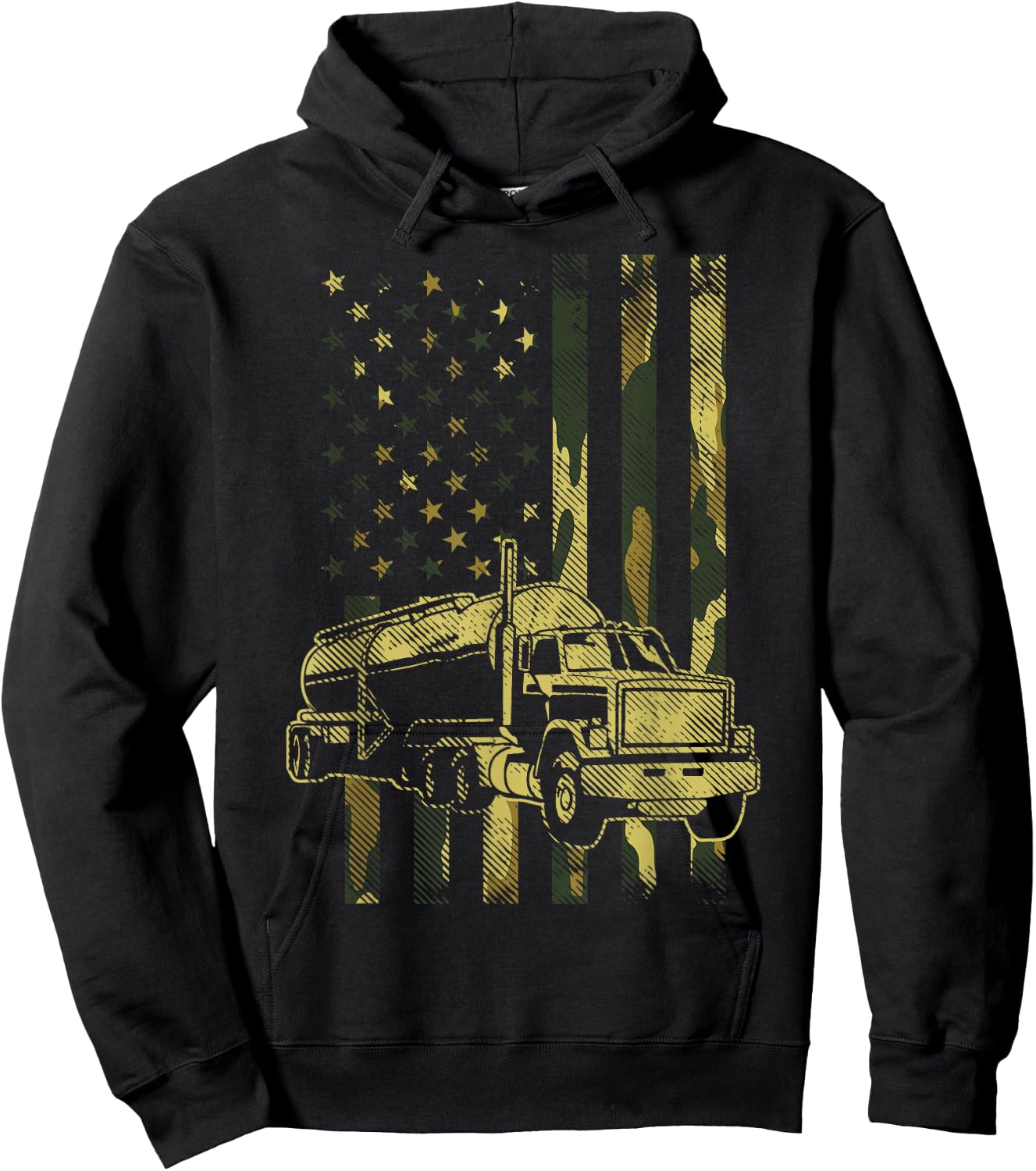 Camo American Flag Truck Patriotic US Trucking Trucker Gift Hoodie - Hoodie | Black