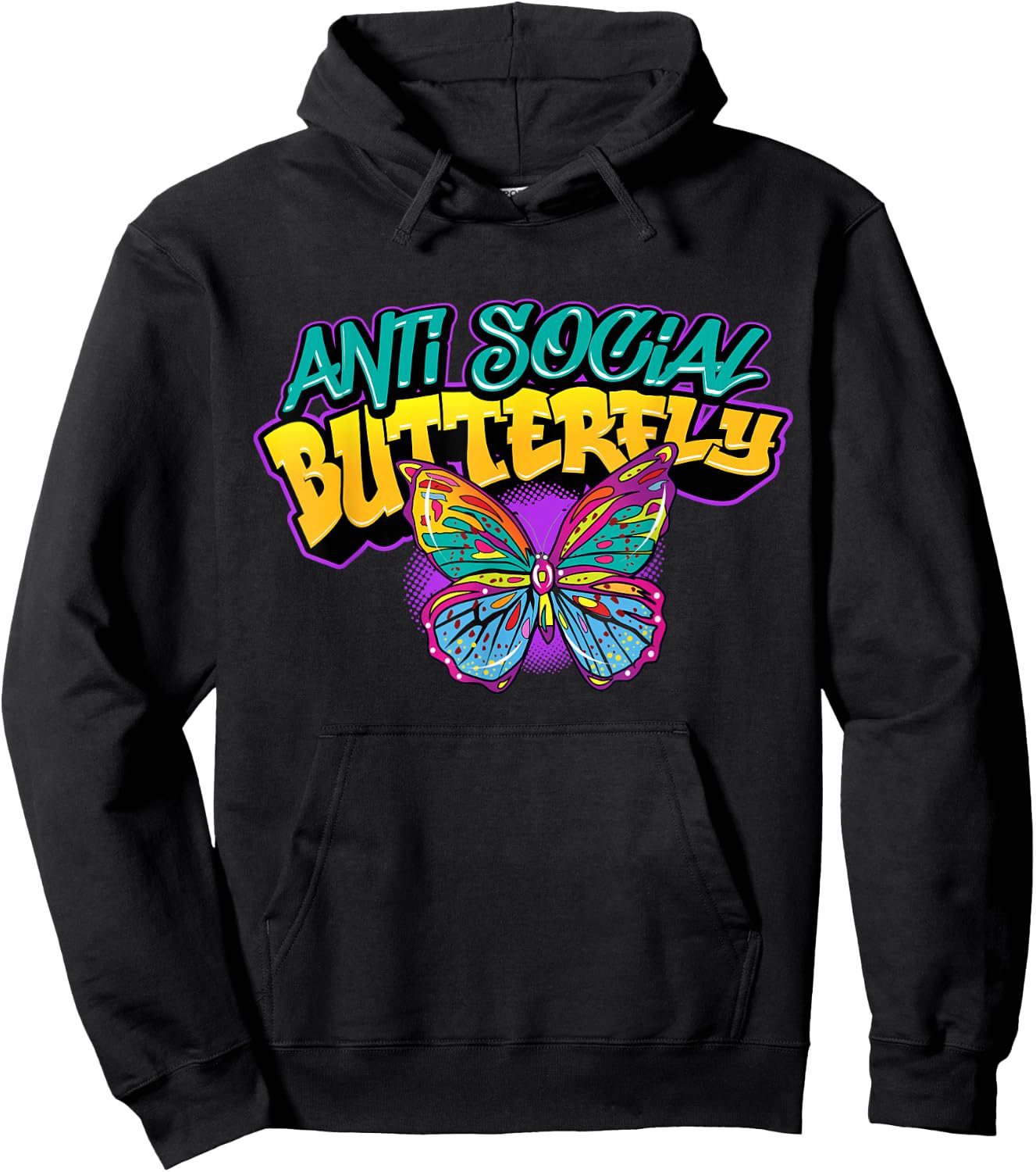 Retro Graffiti Art Colorful Antisocial Butterfly Introvert Hoodie - Hoodie | Black