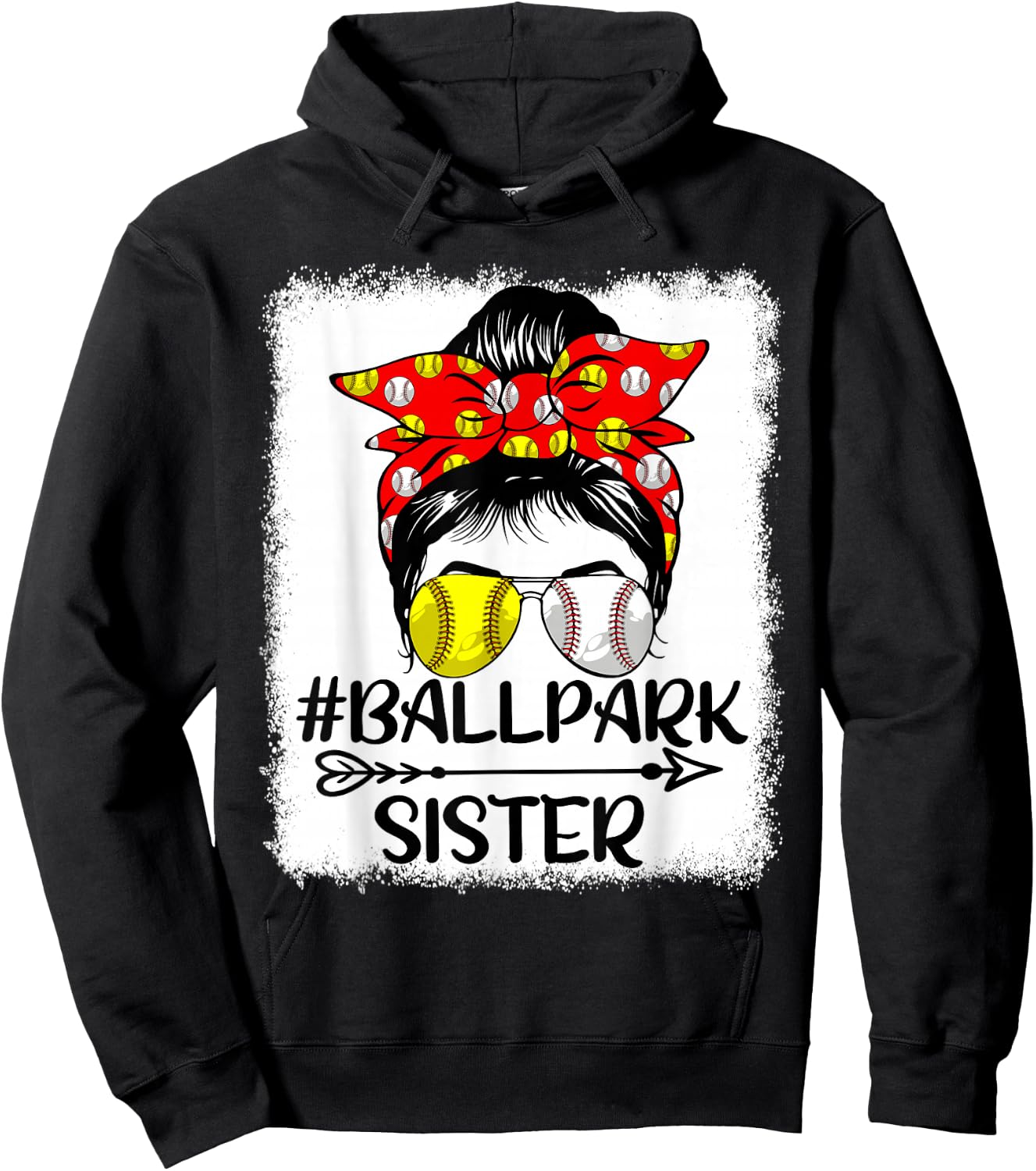 Messy Bun Hair BallPark Sister Softball Baseball Mothers Day Hoodie - Hoodie | Black