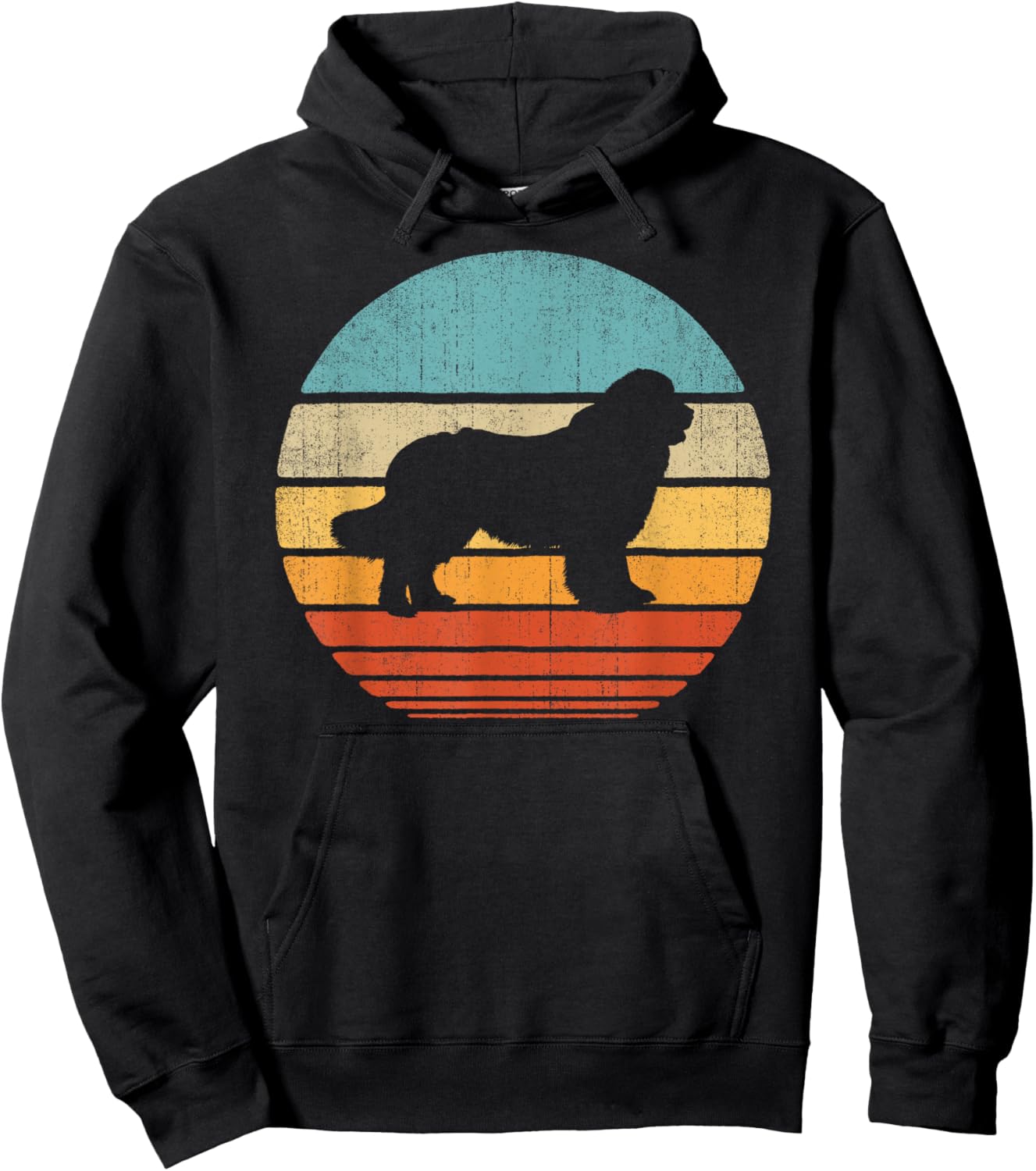 Newfoundland Newfie Retro Vintage 60s 70s Sunset Dog Lovers Men Women Girls Kids Hoodie - Hoodie | Black