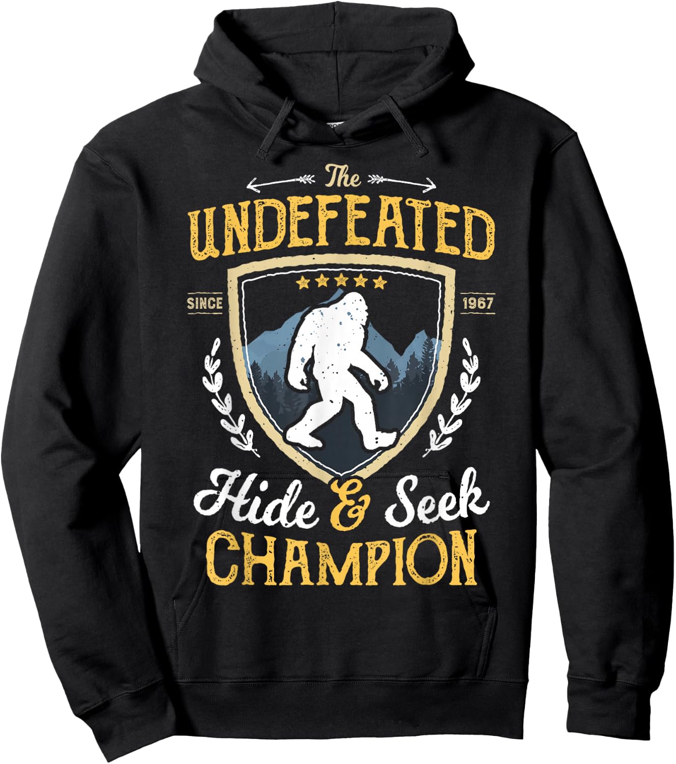 Bigfoot Hide and Seek Champion Funny Sasquatch Retro Vintage Hoodie - Hoodie | Black