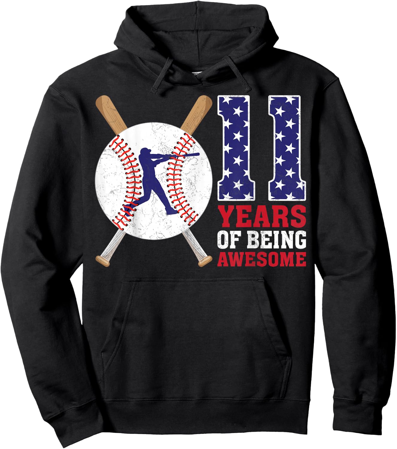 11 Years Old Baseball Player 11th Birthday Party Girls Boys Hoodie - Hoodie | Black