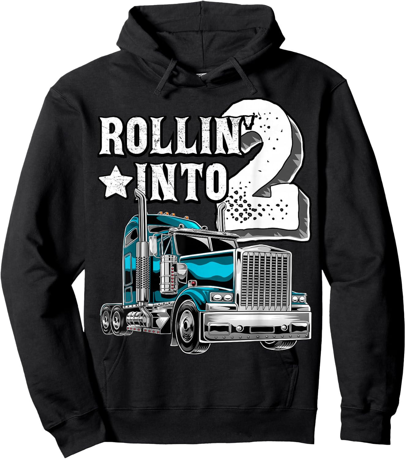 Rollin into 2 Big Rig Semi-Trailer Truck 2nd Birthday Gift Hoodie - Hoodie | Black