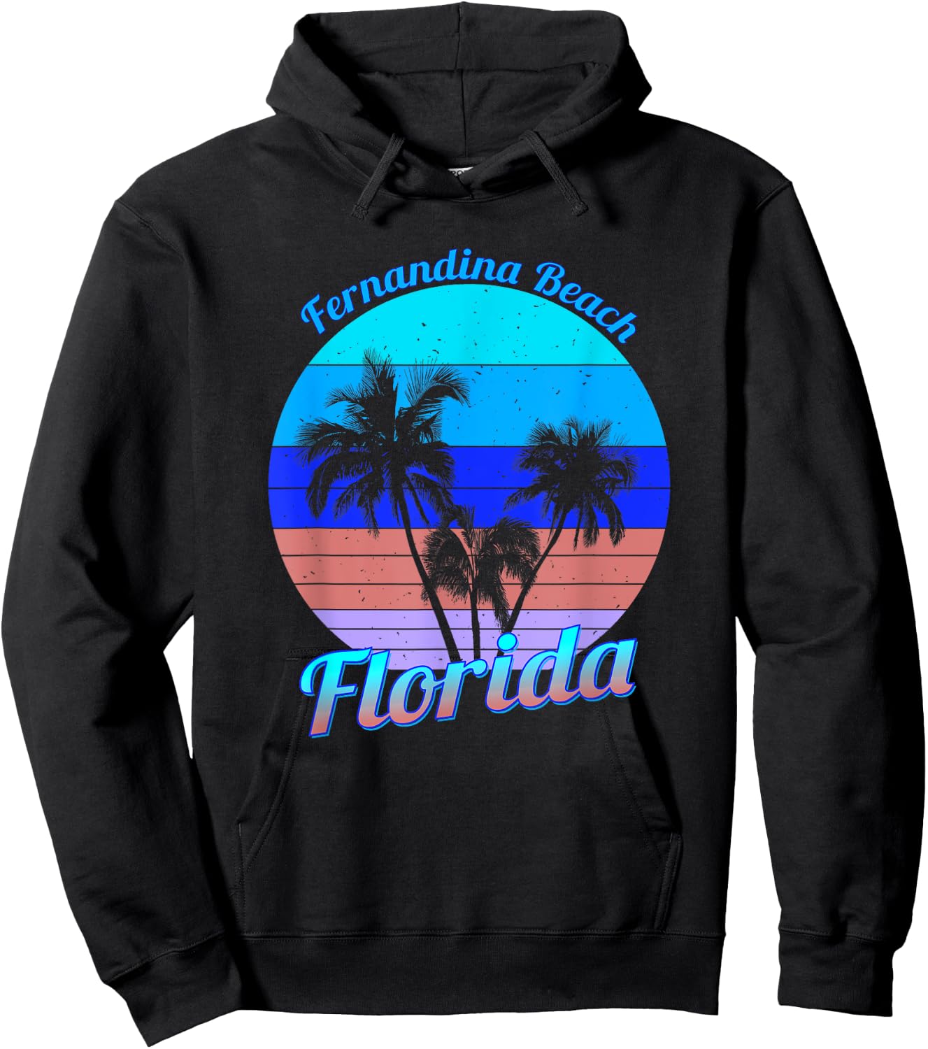 Fernandina Beach Florida Retro Tropical Palm Trees Vacation Hoodie - Hoodie | Black