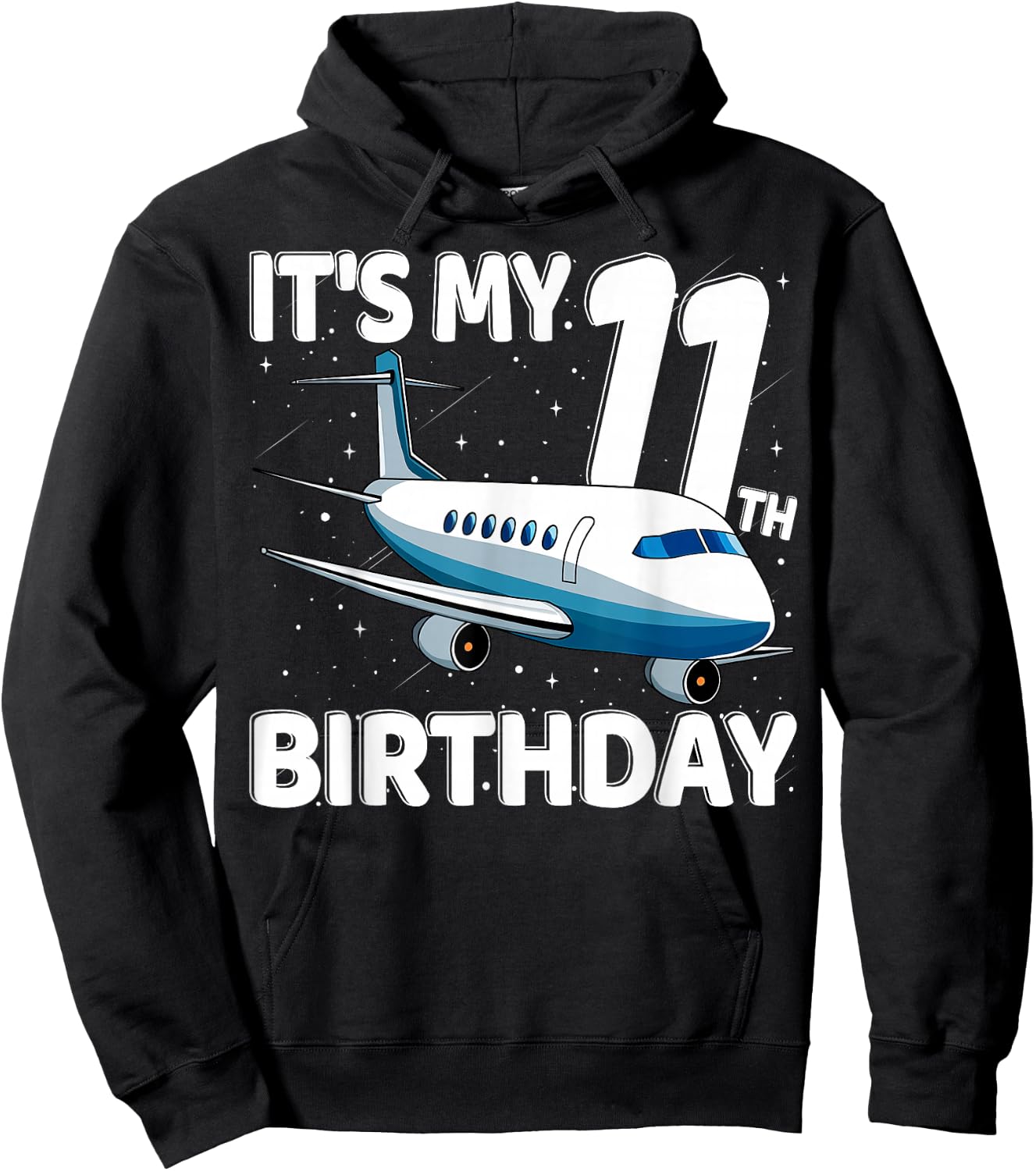 It's My 11th Birthday Airplane 11 year old Birthday Boy Girl Hoodie - Hoodie | Black