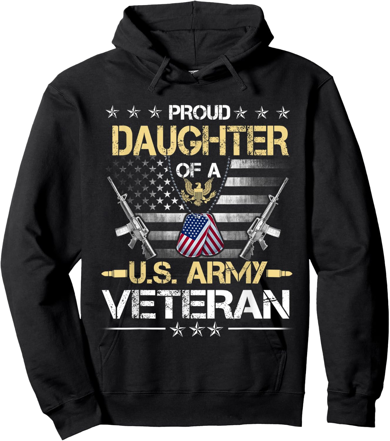 Proud Daughter Of A U.S. Army Veteran Flag , Veterans Day Hoodie - Hoodie | Black