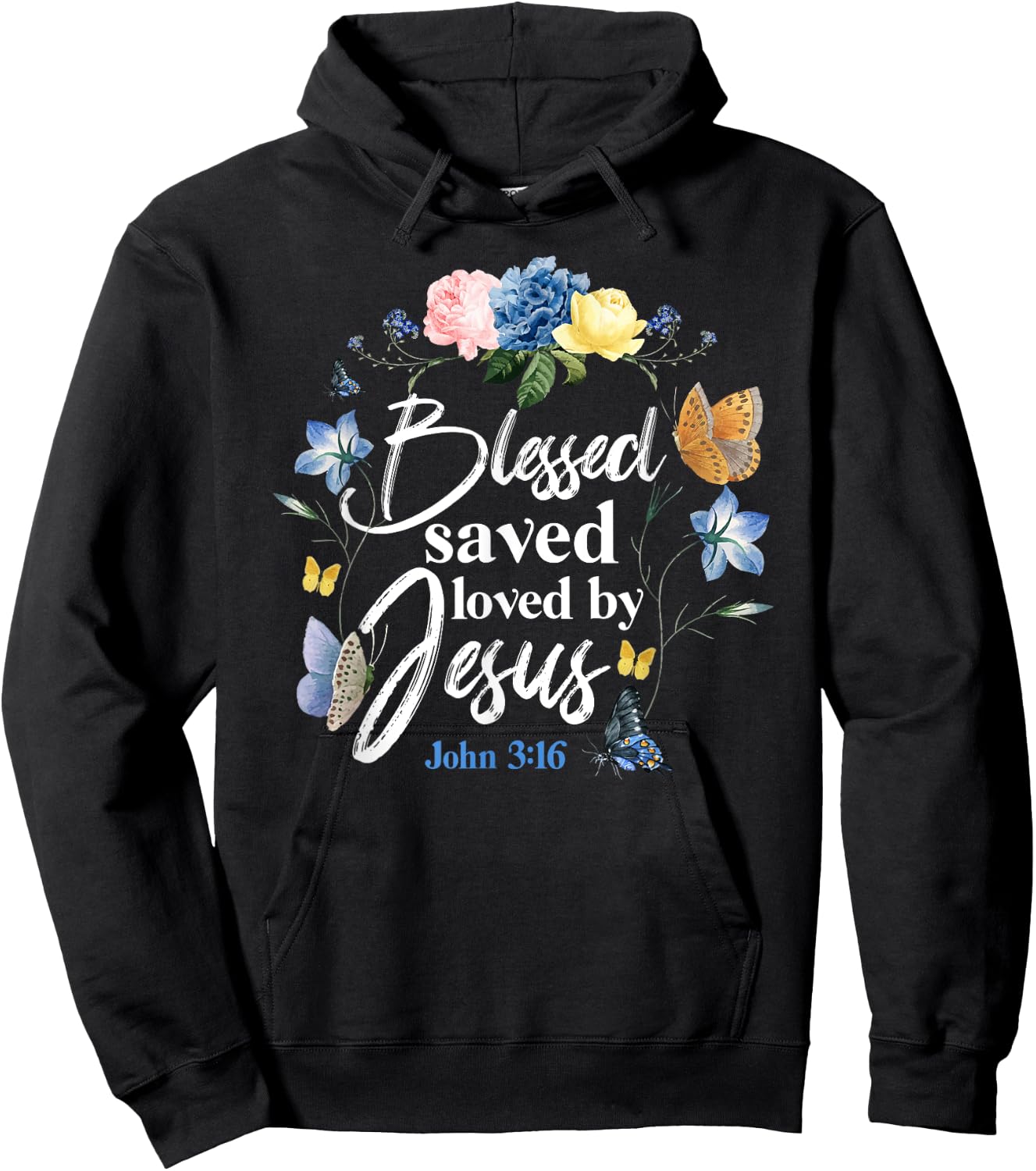 Christian Bible Verse Quote Butterfly Rose Flower John 3:16 Hoodie - Hoodie | Black