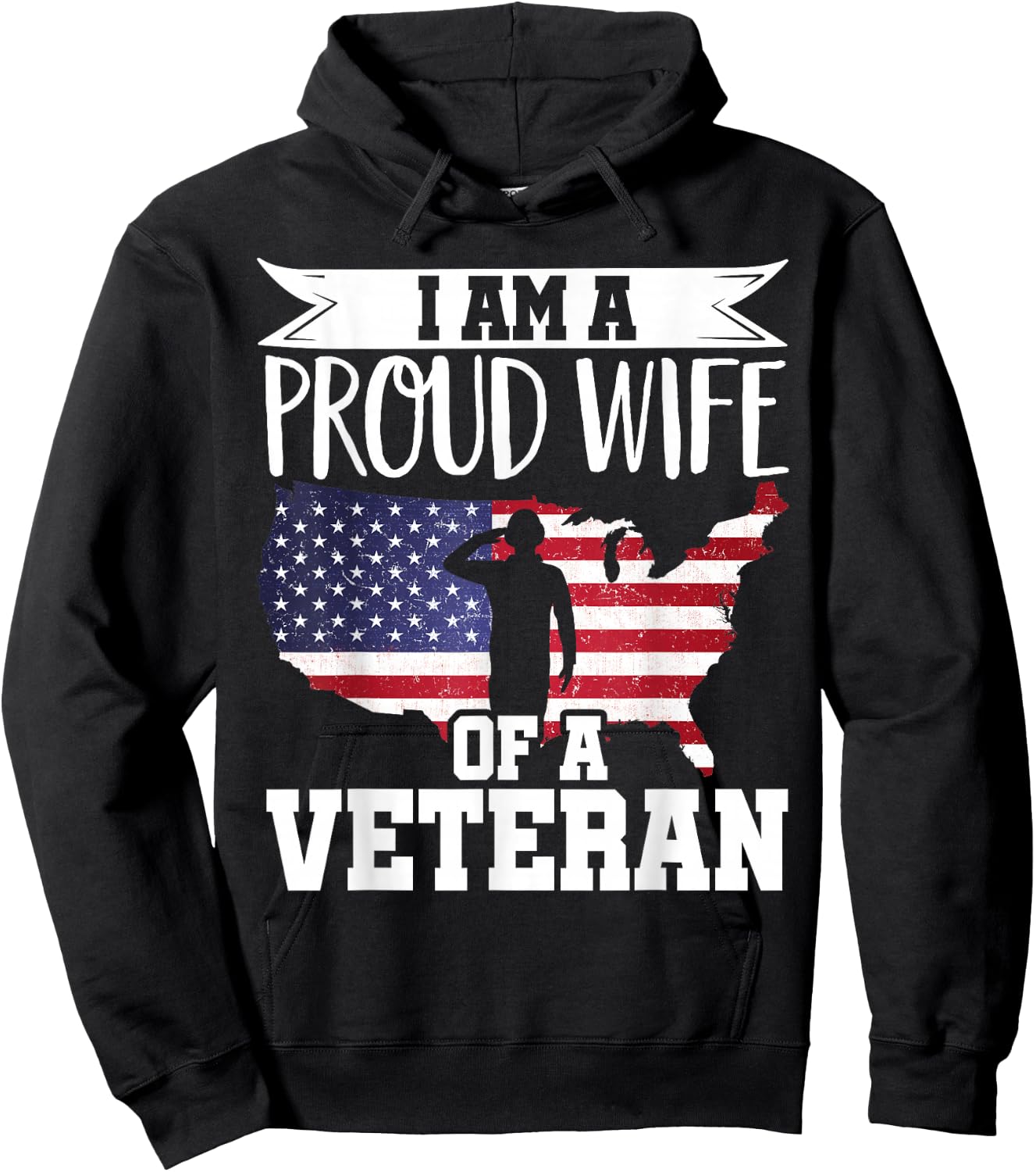 Proud Wife of Veteran Nothing Scares Patriotic Veterans Day Hoodie - Hoodie | Black