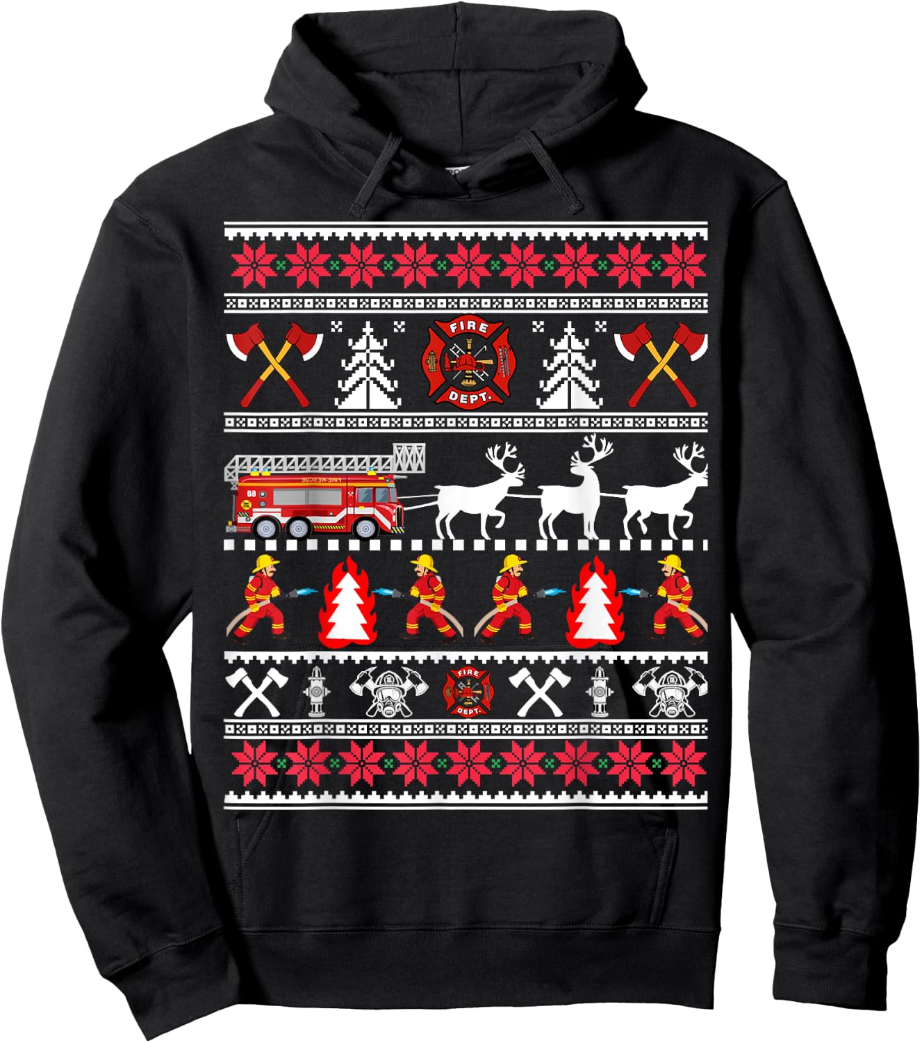 Firefighter Ugly Christmas Sweater, Fireman Fire Department Hoodie - Hoodie | Black