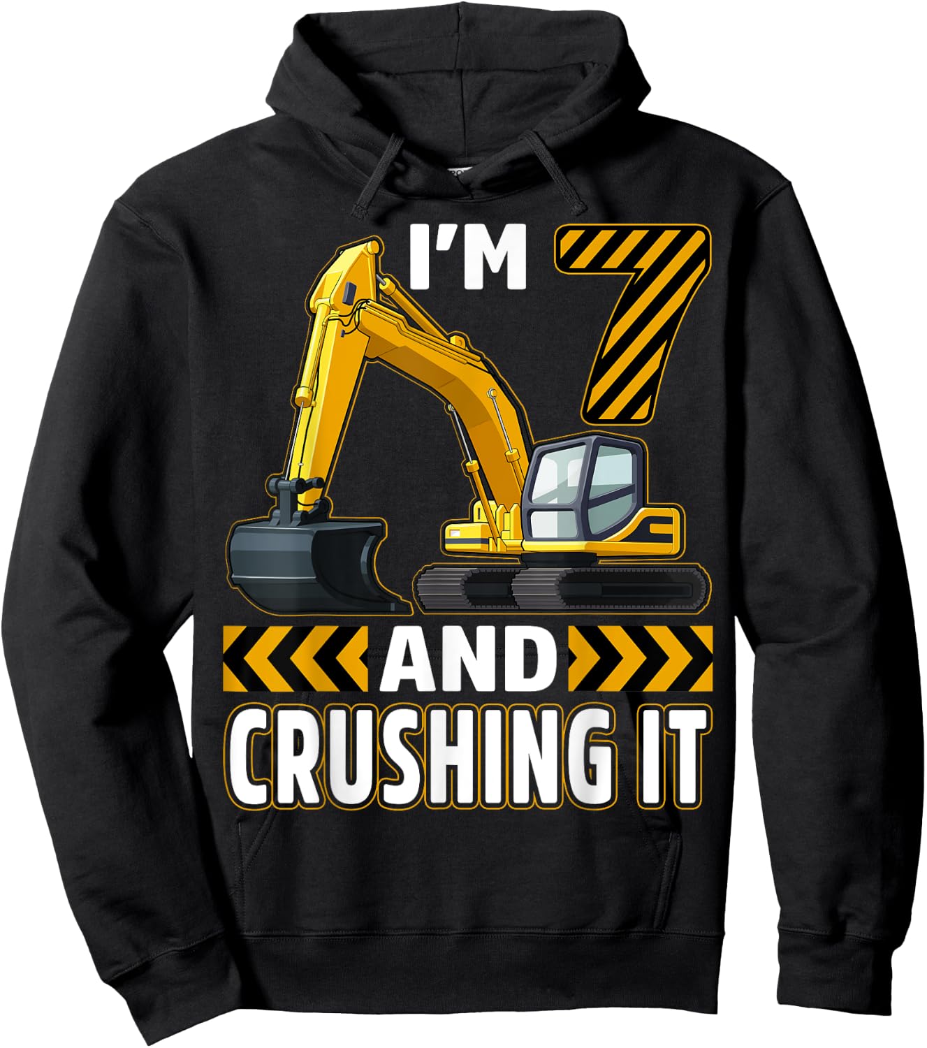 7 Year Old Construction Truck Excavator Birthday 7th B-day Hoodie - Hoodie | Black
