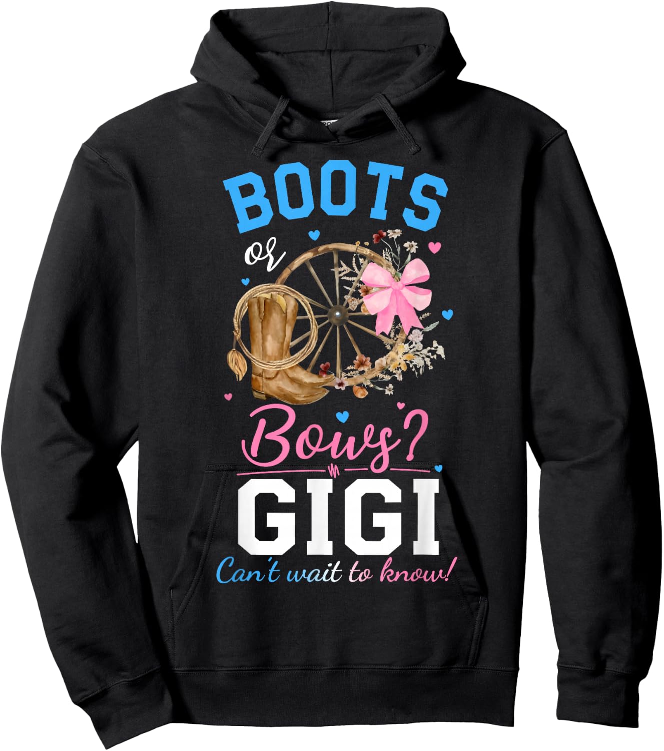 Boots or Bows Gender Reveal Party Announcement Gigi Grandma Hoodie - Hoodie | Black