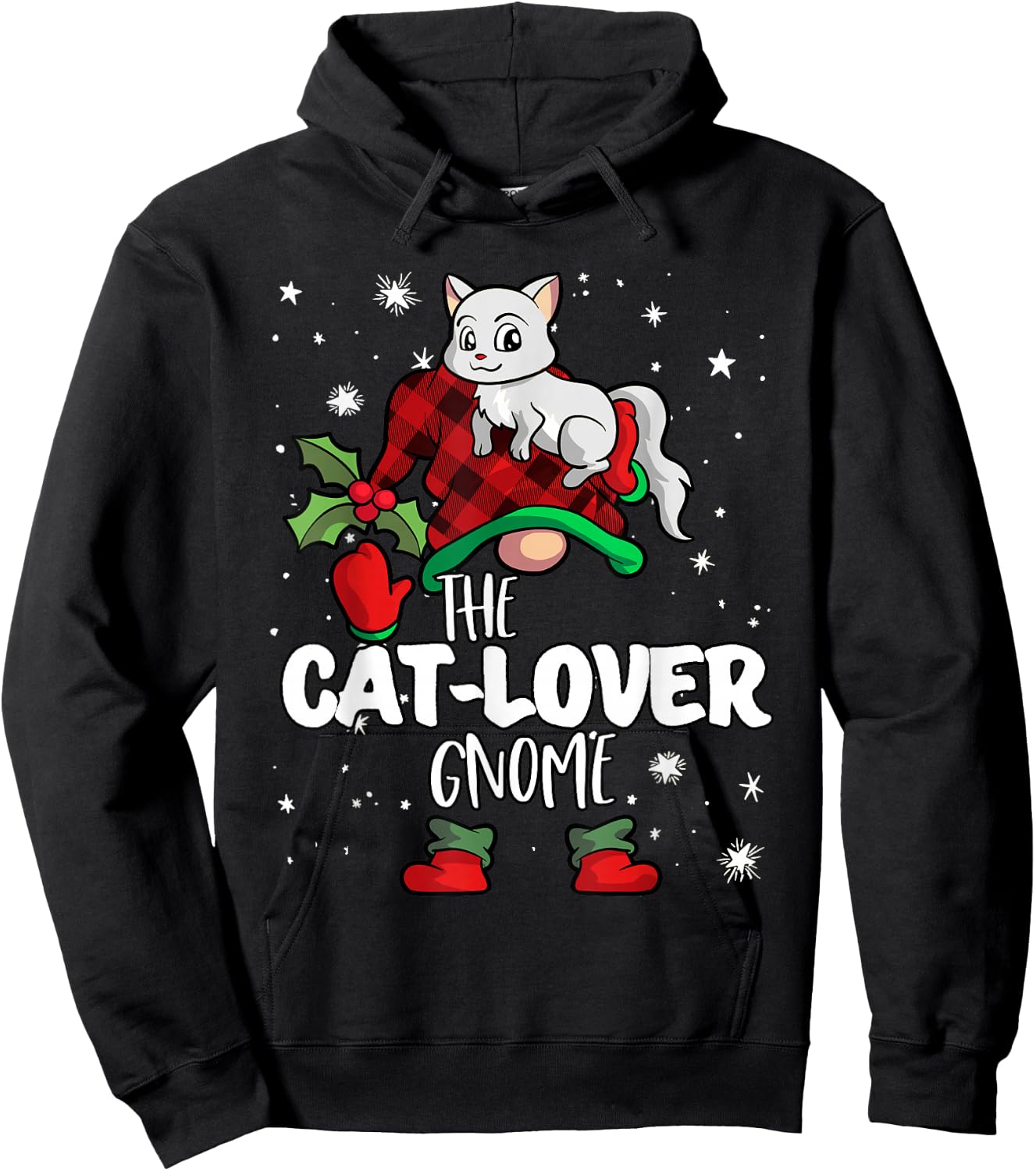 Cat Lover Gnome Red Buffalo Plaid Matching Family Christmas Hoodie - Hoodie | Black