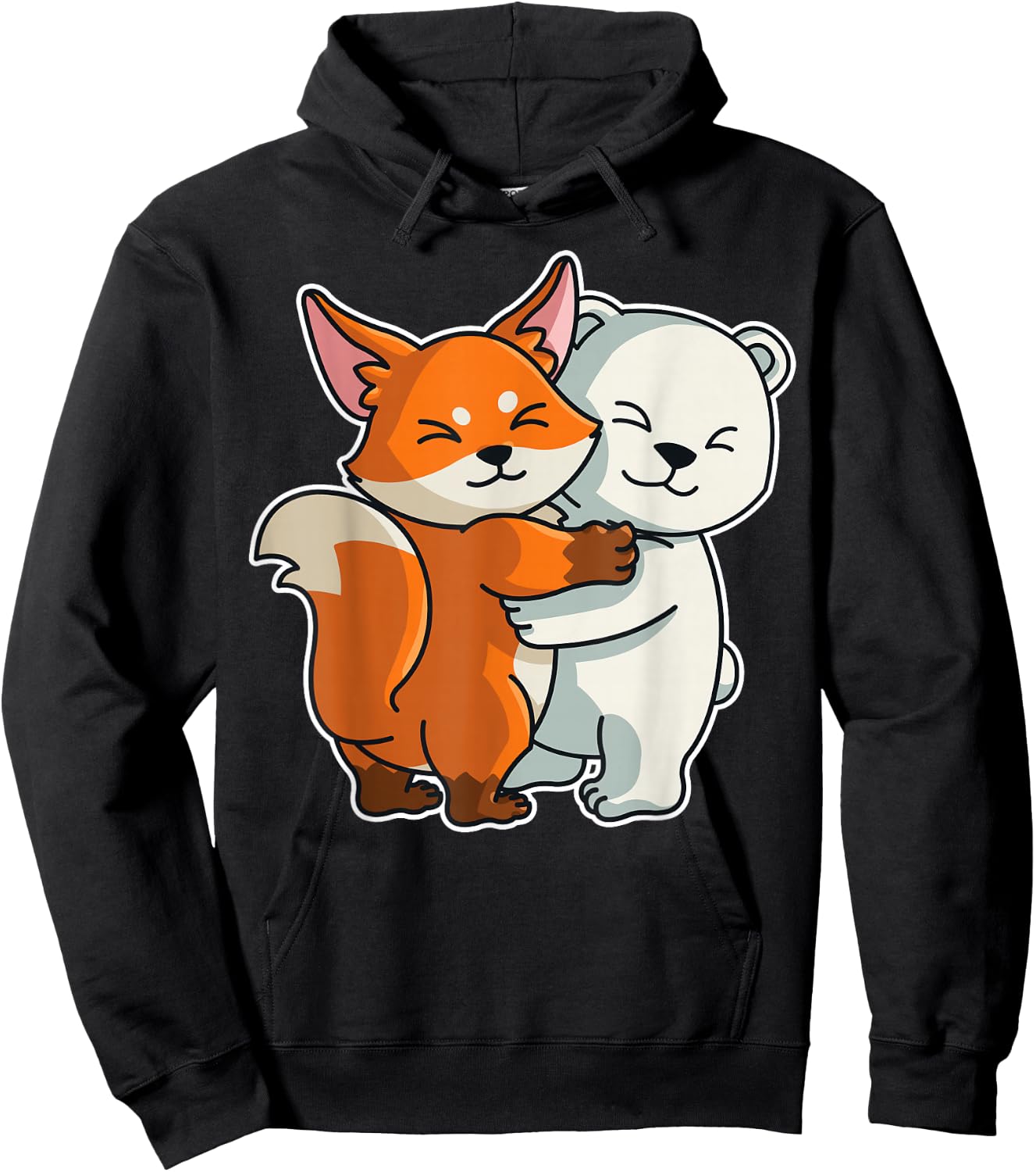 Polar Bear and Fox Cute Animals Animal Hugging Hoodie - Hoodie | Black