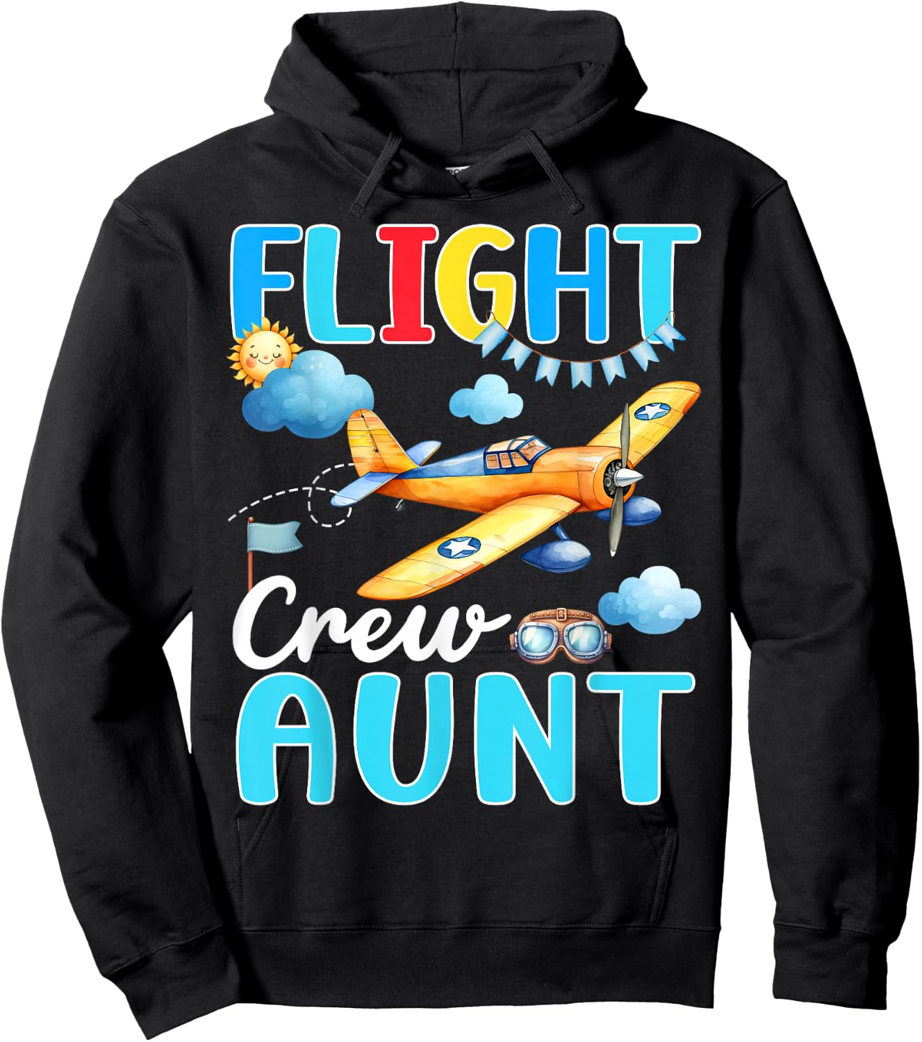 Flight Crew Aunt Birthday Squad Airplane Matching Family Hoodie - Hoodie | Black