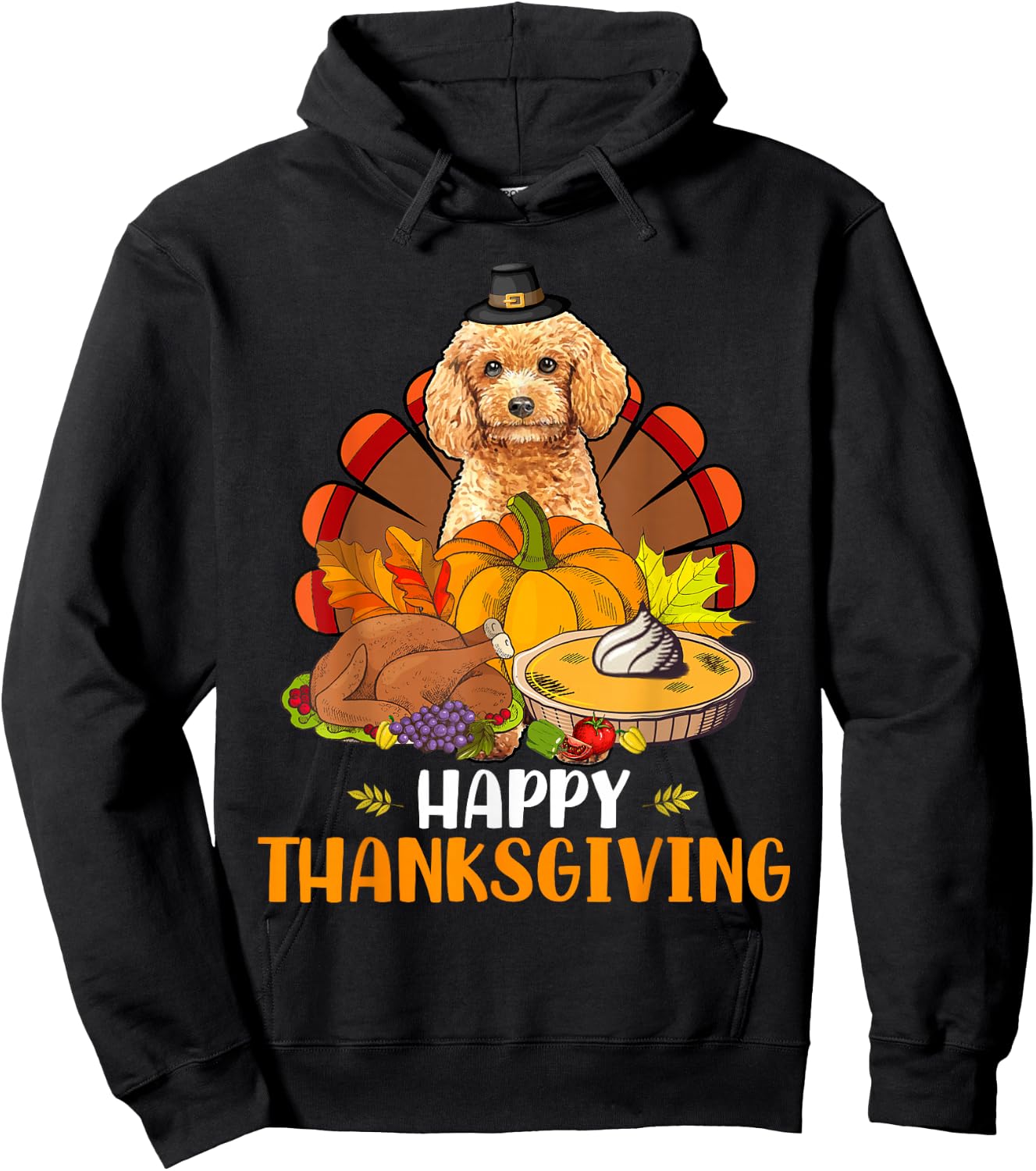 Thanksgiving Turkey Poodle Dog Eating Dinner Family Lover Hoodie - Hoodie | Black