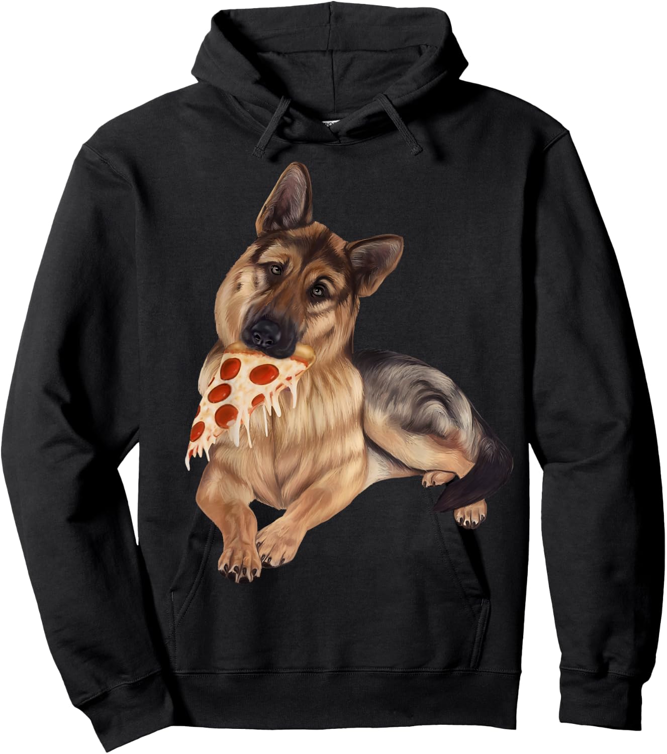German Shepherd eating pizza - dog with a pizza slice shirt Hoodie - Hoodie | Black