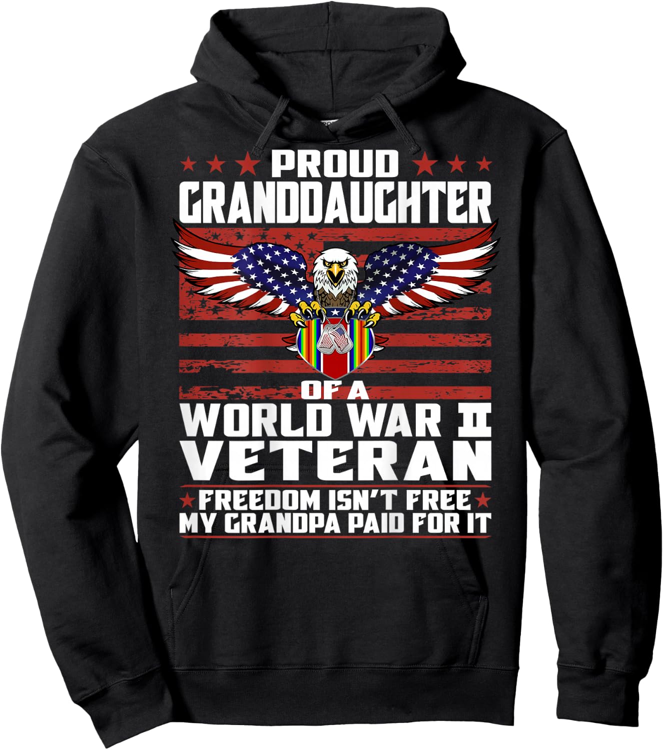 Proud Granddaughter Of A World War 2 Veteran Ribbon Gift Hoodie - Hoodie | Black