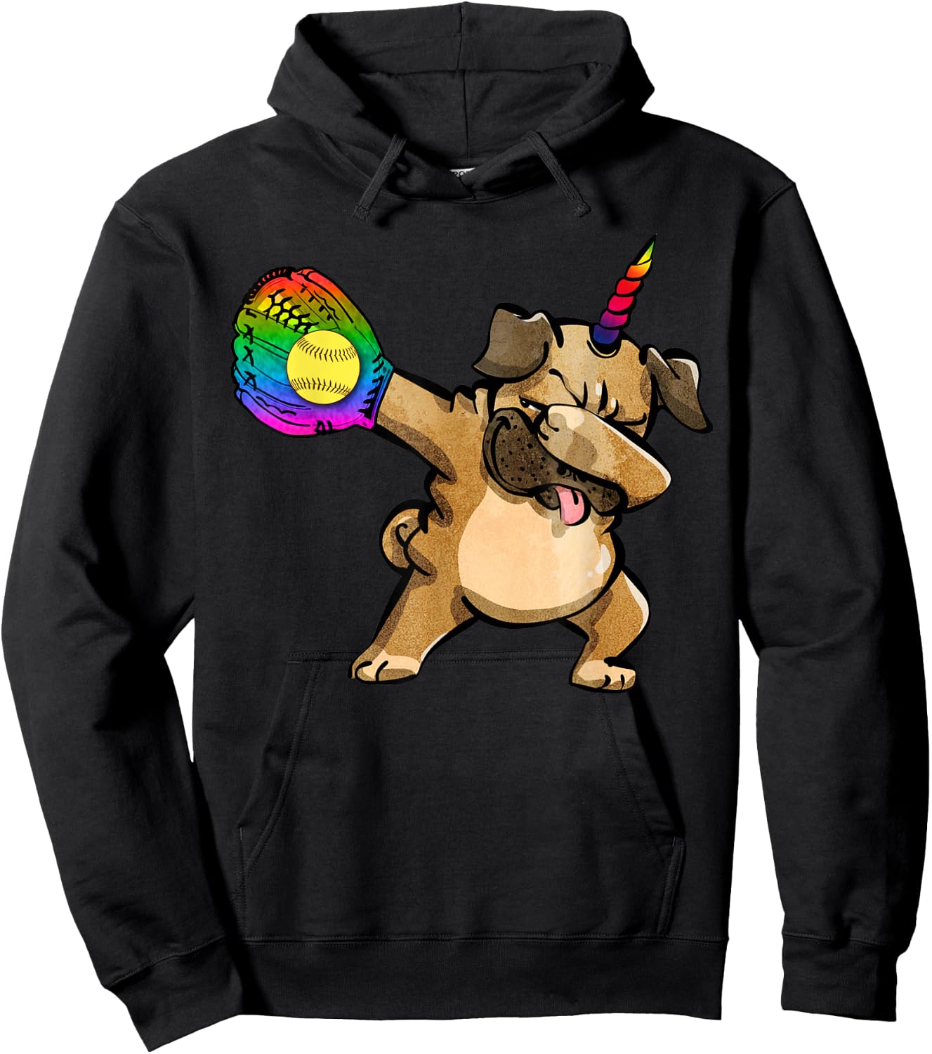 Funny Softball Shirts Dabbing Pugicorn Pug Lover Gift Hoodie - Hoodie | Black