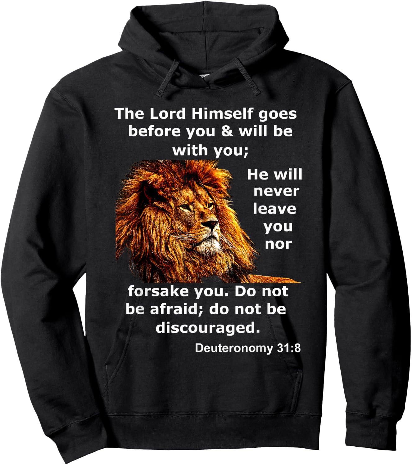Deuteronomy 31:8 Christian Lion Bible Scripture Verse Hoodie - Hoodie | Black