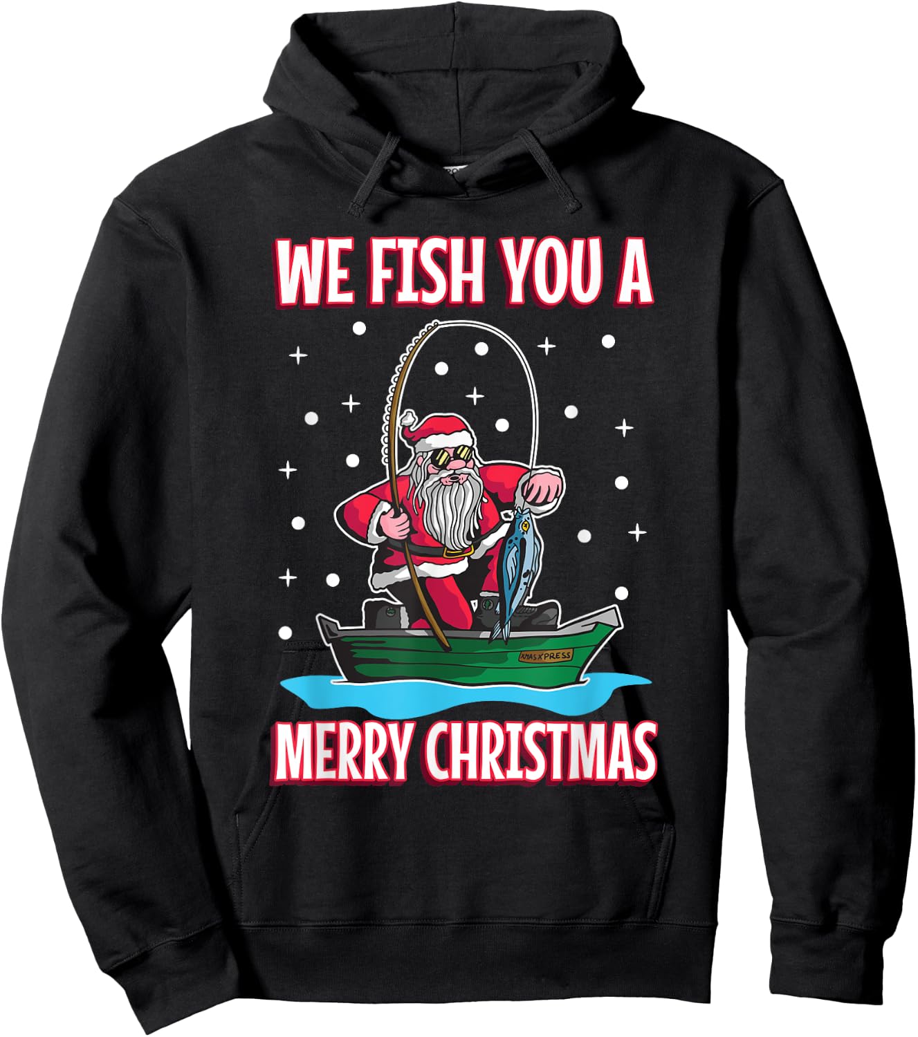 Christmas costume fisherman fishing funny cool Santa Claus Hoodie - Hoodie | Black