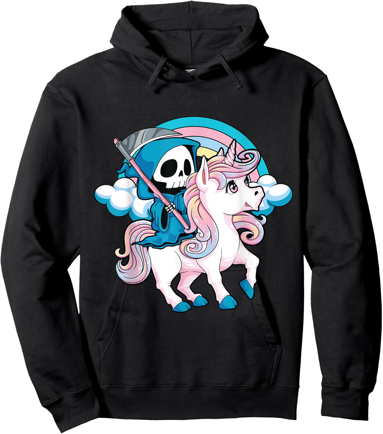 Kawaii Pastel Goth Cute Creepy Halloween Unicorn Grim Reaper Hoodie - Hoodie | Black