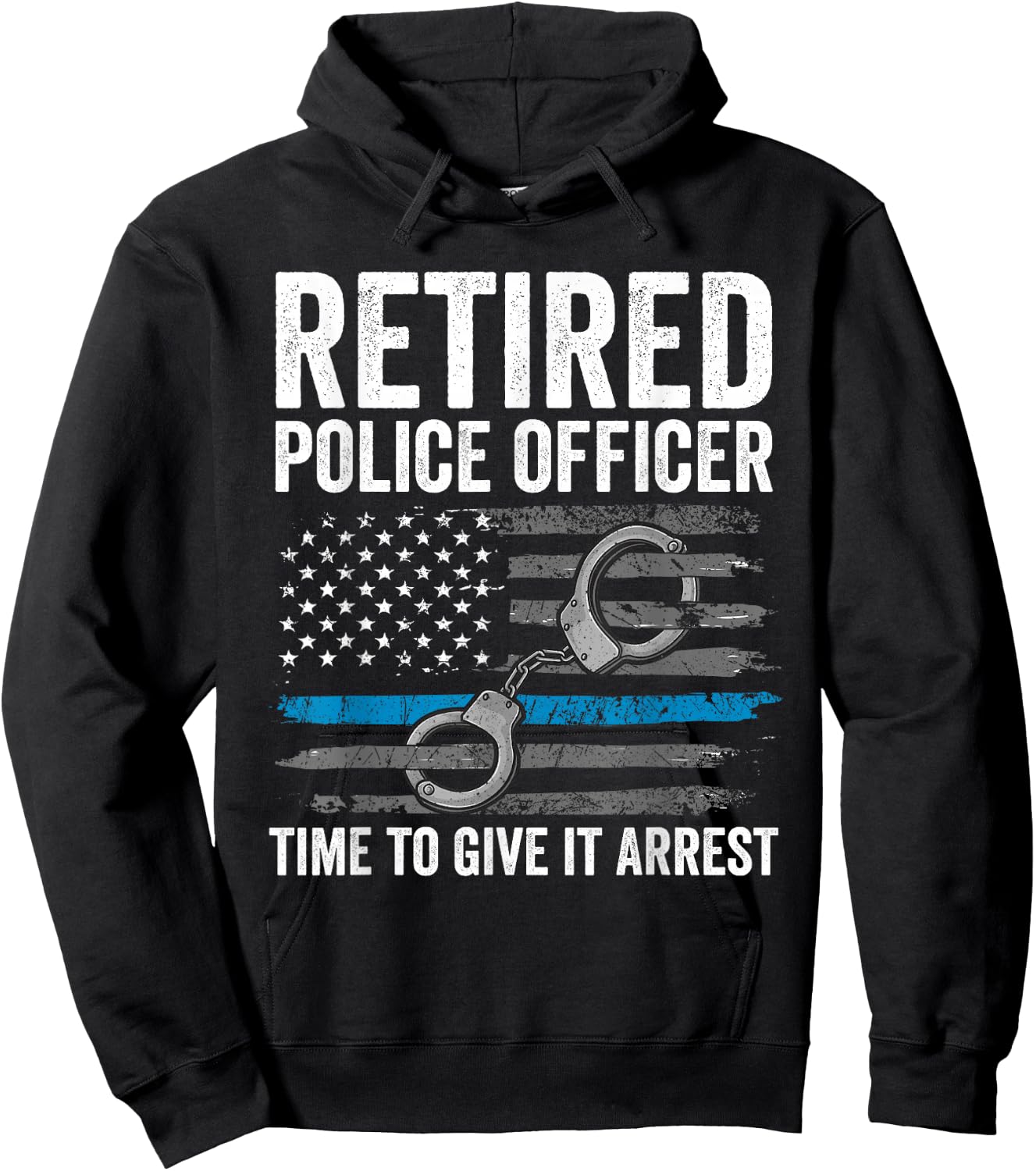 Retired Police Officer Shirt Blue Thin Line Flag Retirement Hoodie - Hoodie | Black